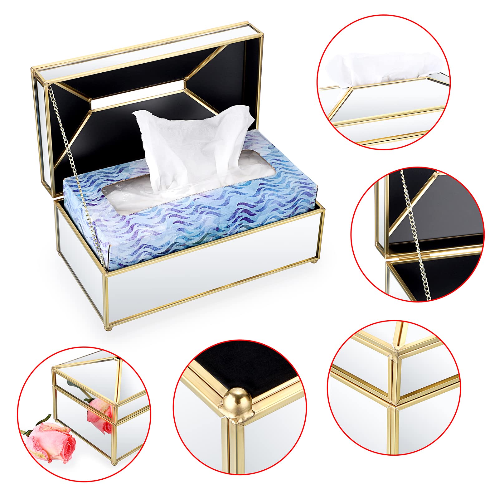 Sumnacon Rectangular Mirror Glass Paper Tissue Box, Decorative Glass Napkin Storage Box, Facial Tissue Holder For Dresser, Bathr