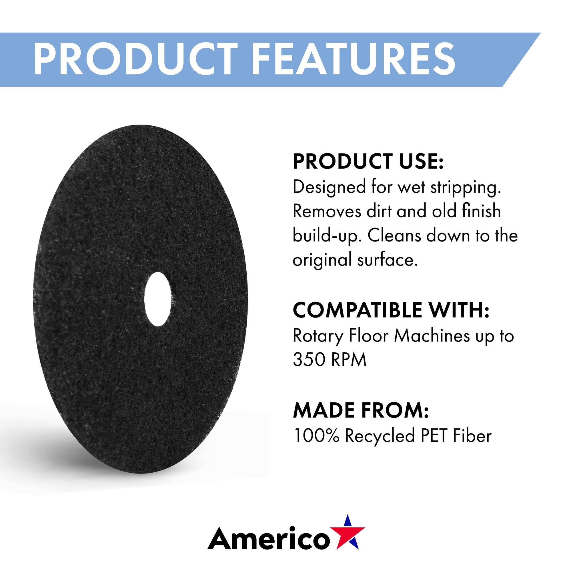 Americo 400120 Stripping Pads, 20-Inch Diameter, Black, 5/Ct