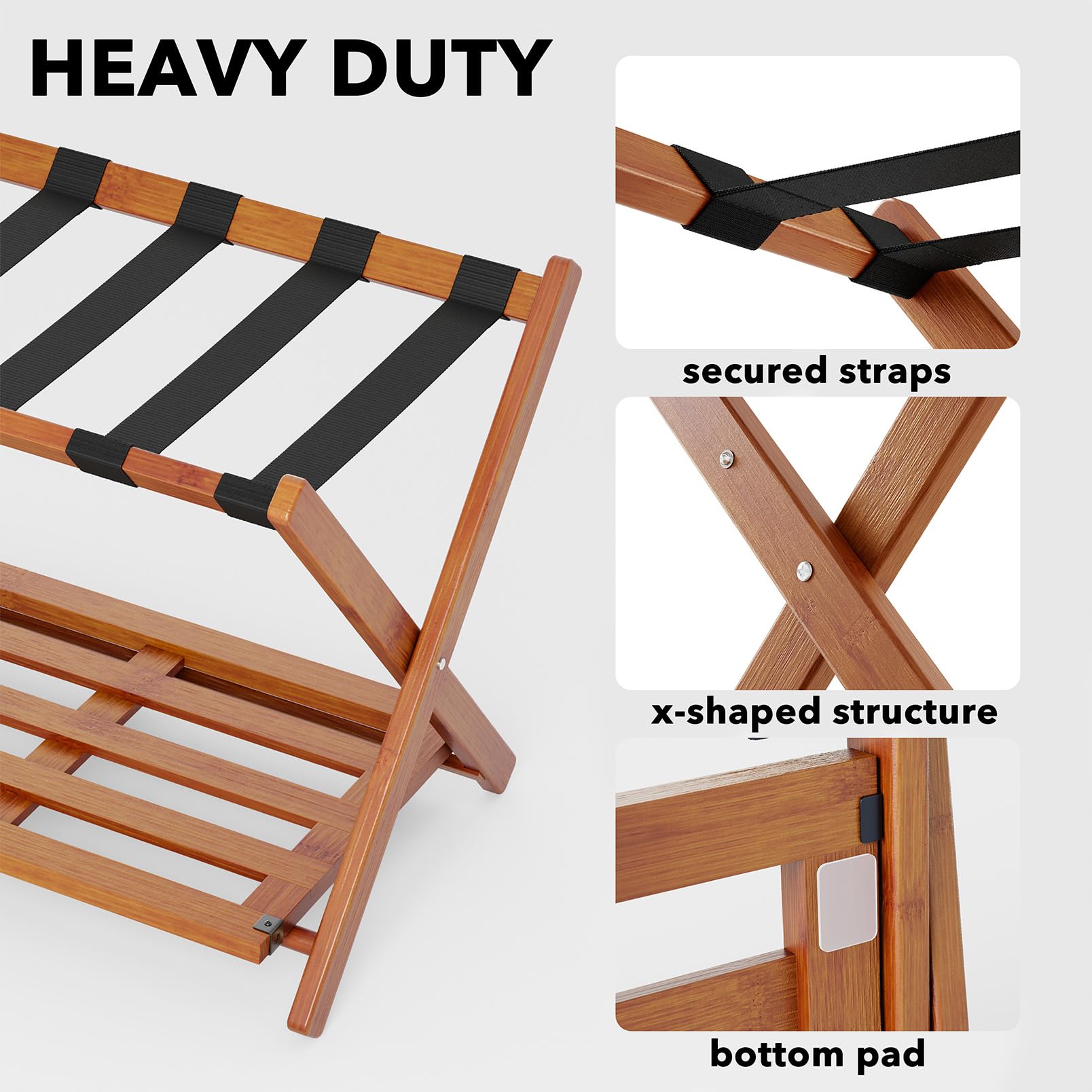 Spaceaid Fully Assembled Luggage Rack 1 Pack, Bamboo Foldable Suitcase Stand For Guest Room, Heavy Duty Folding Luggage Holder W