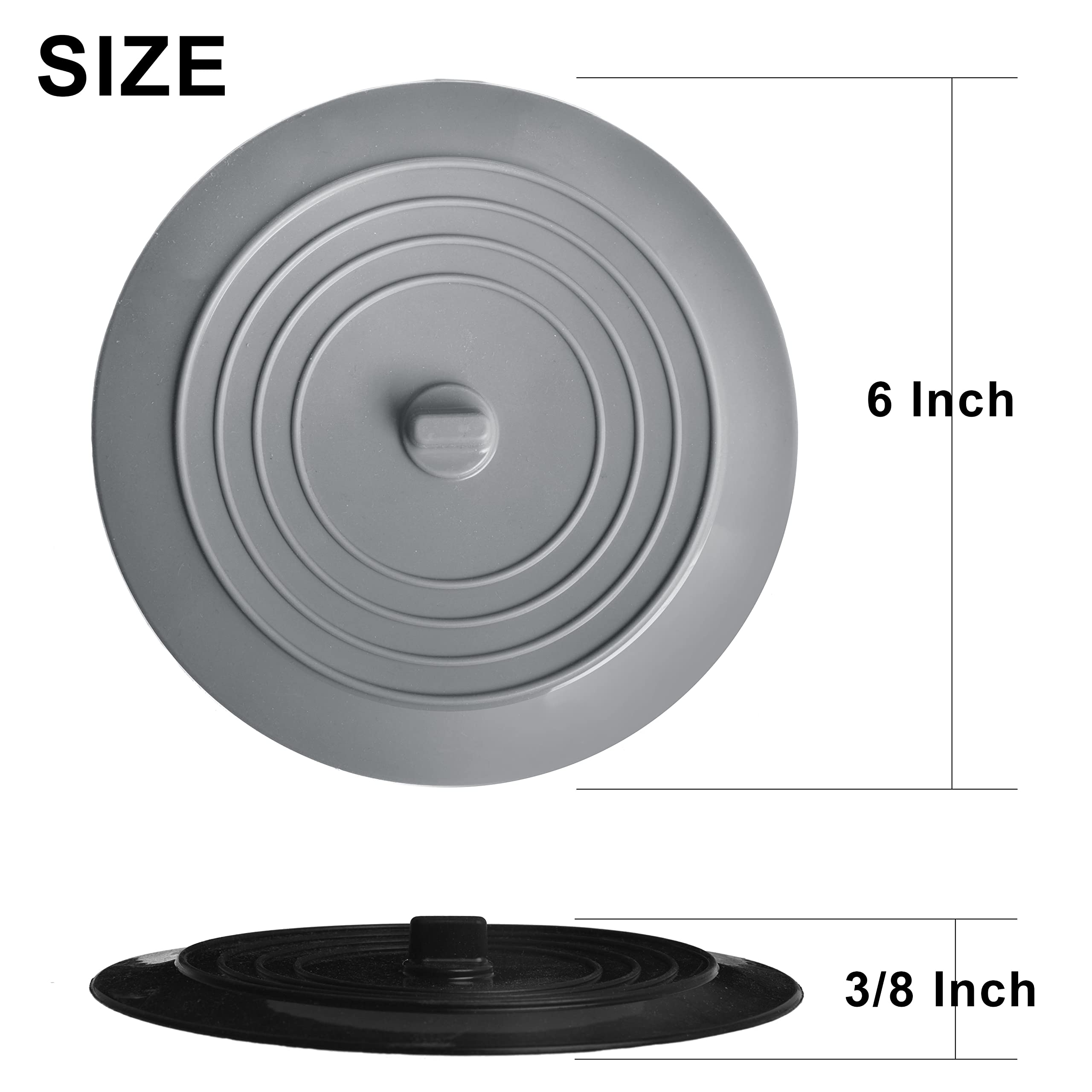 2 Pack - Black And Gray 6'' Kitchen Sink And Bathtub Stoppers Set For Standard Kitchen Sink Drain And Bathtub Drain