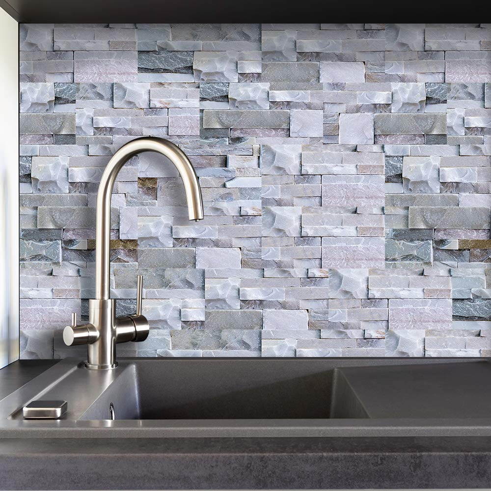Stone Effect Tile Transfer Sticker, Peel & Stick Self-Adhesive Wall Splashback Sticker, Tile Decals For Kitchen Bathroom Decor (