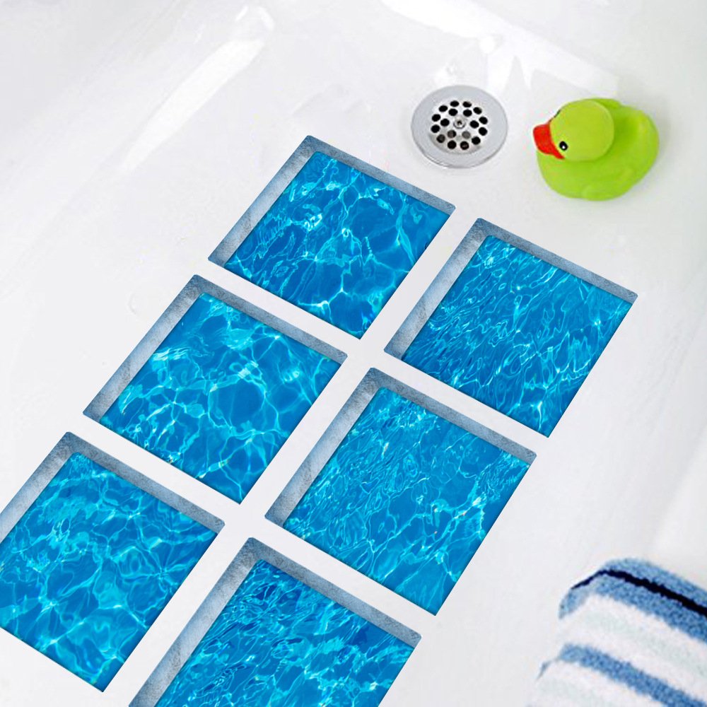 Chezmax 3D Stereoscopic Waves Diy Anti Slip Safety Shower Bath Tub Decal Stickers Bathtub Appliques 6 Pcs 5.9'' X 5.9''