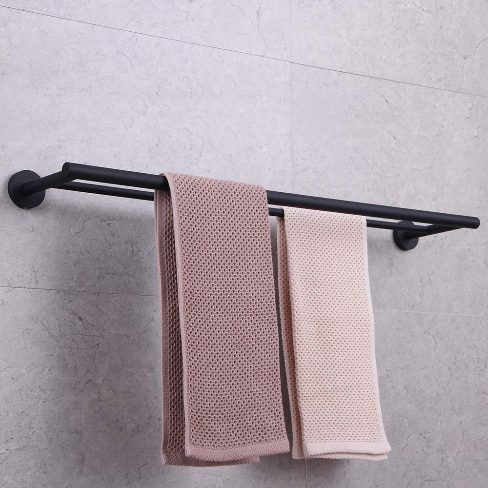 Gerzwy 30-Inch Bathroom Double Towel Bar Sus 304 Stainless Steel Bath Towel Bar Matte Black Modern Style Wall Mount Ag1102C75-Bk