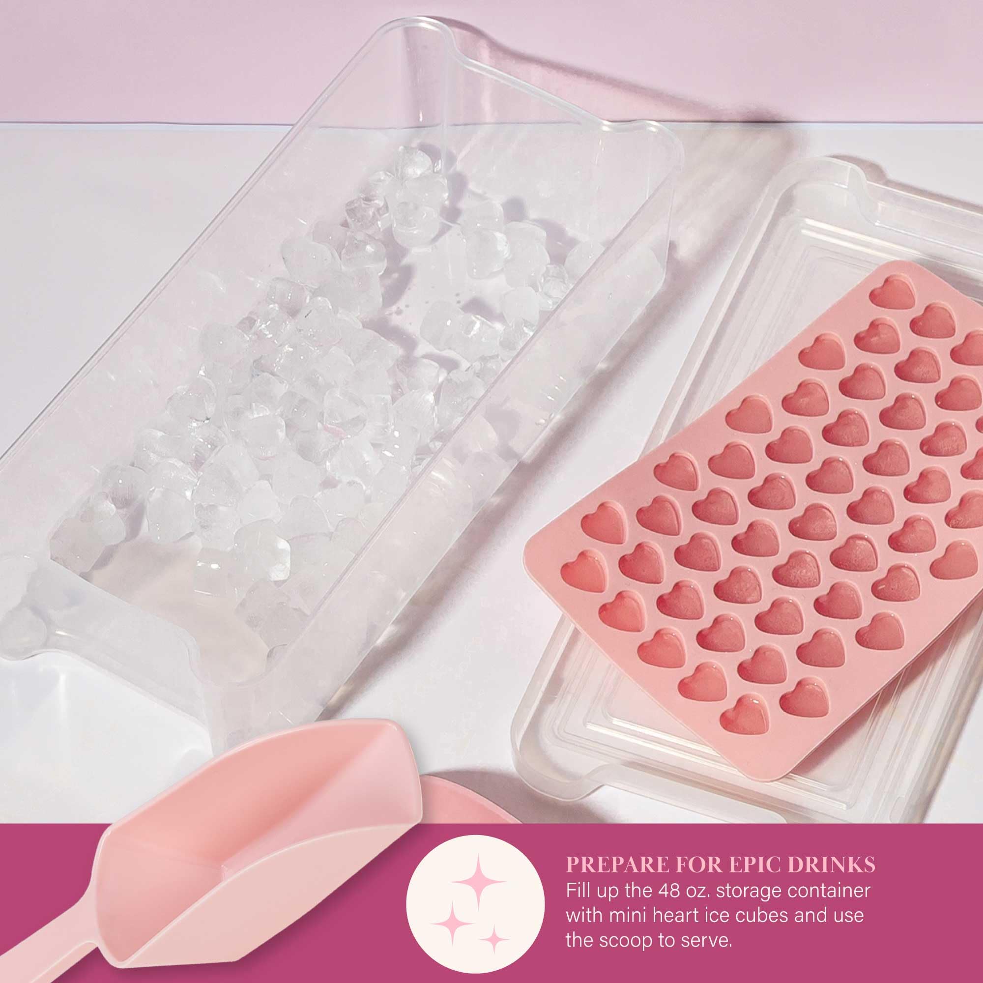Paris Hilton Heart Shaped Mini Ice Cube Tray Set, Includes 3 Mini Ice Cube Molds, Ice Bin Storage Container With Lid And Ice Sco