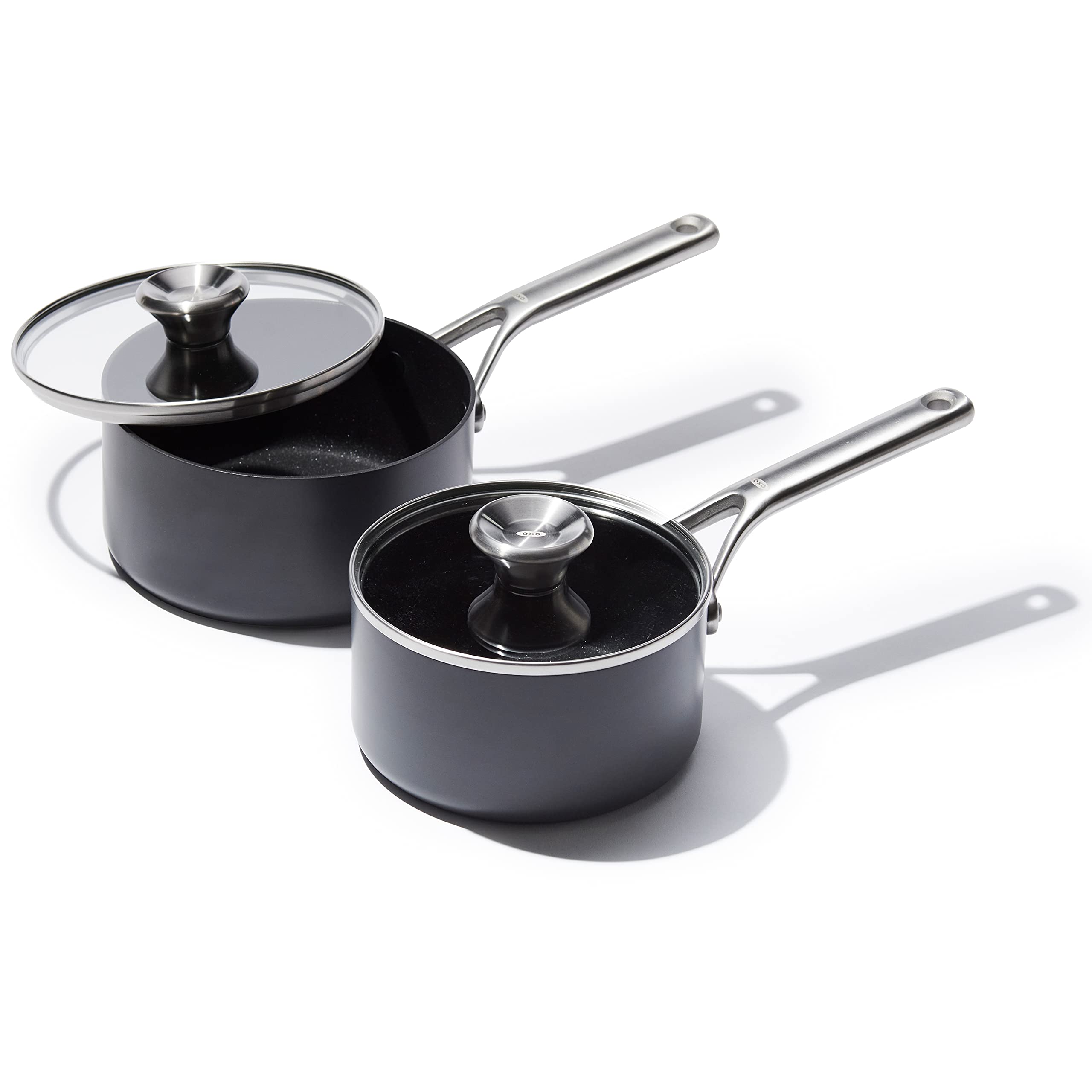 OXO Professional 1.7QT and 2.3QT Saucepan Pot Set with Lids Hard Anodized Ceramic Nonstick Cookware PFASFree Induction Suitable