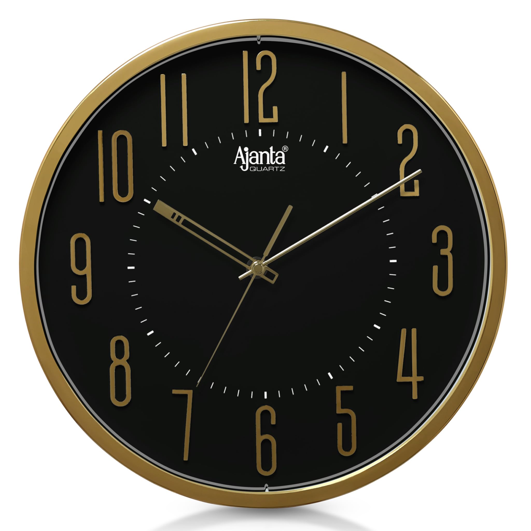 Ajanta Wall Clock For Living Room - Silent Sweep Movement, 12 Inches, Black (30 X 30 X 4 Cm) - Suitable For Bedroom And Home