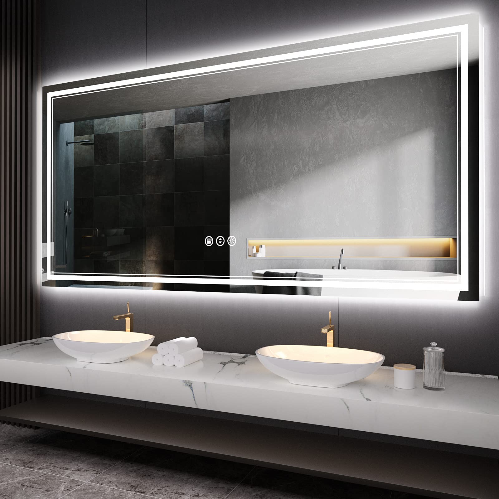 Istripmf 72X36 Inch Led Bathroom Mirror, Backlit And Front-Lit,Large Lighted Vanity Mirror With Lights,Anti-Fog,Dimmable,Etl Lis