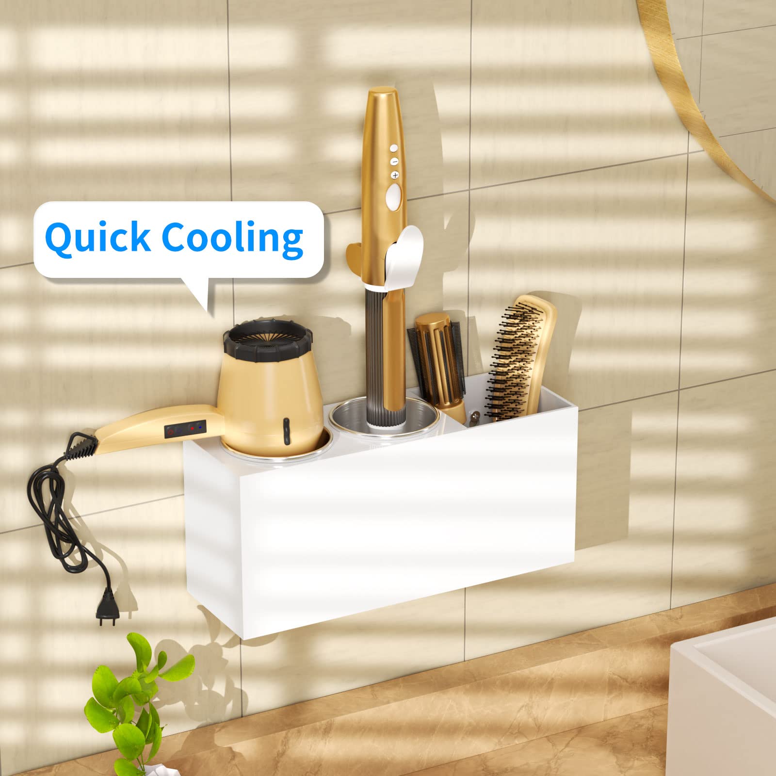 Niubee Wall Mount Hair Styling Tool Organizer - Bathroom Cabinet Holder For Blow Dryers, Flat Irons, Curling Irons - White