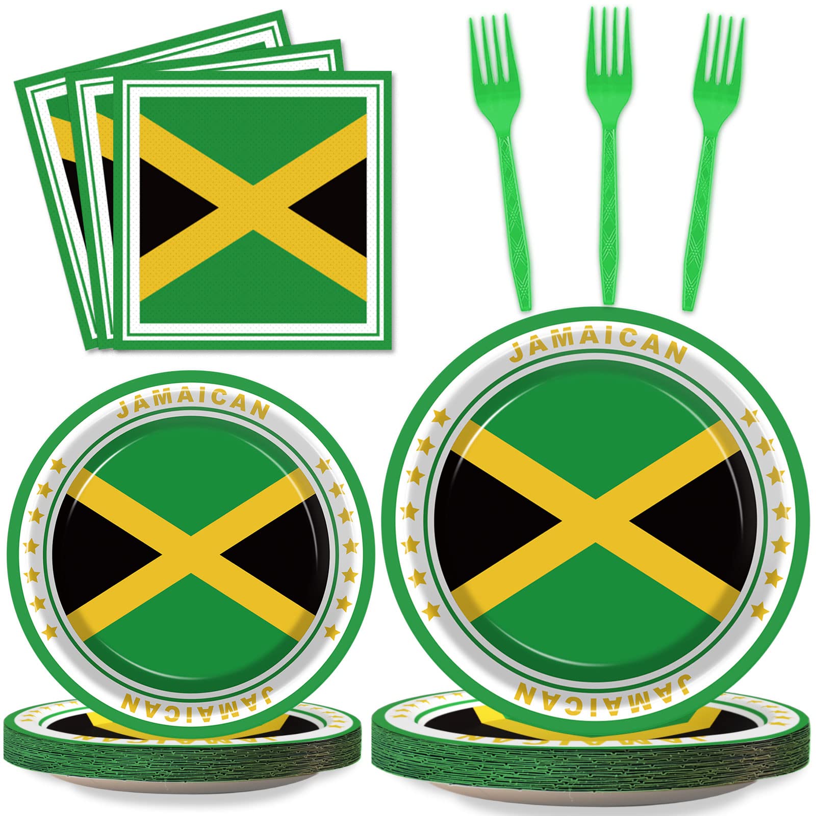 96 Pcs Jamaica Flag Party Supplies Paper Plates Napkins Jamaica Birthday Decorations Favors For Jamaican Serves 24