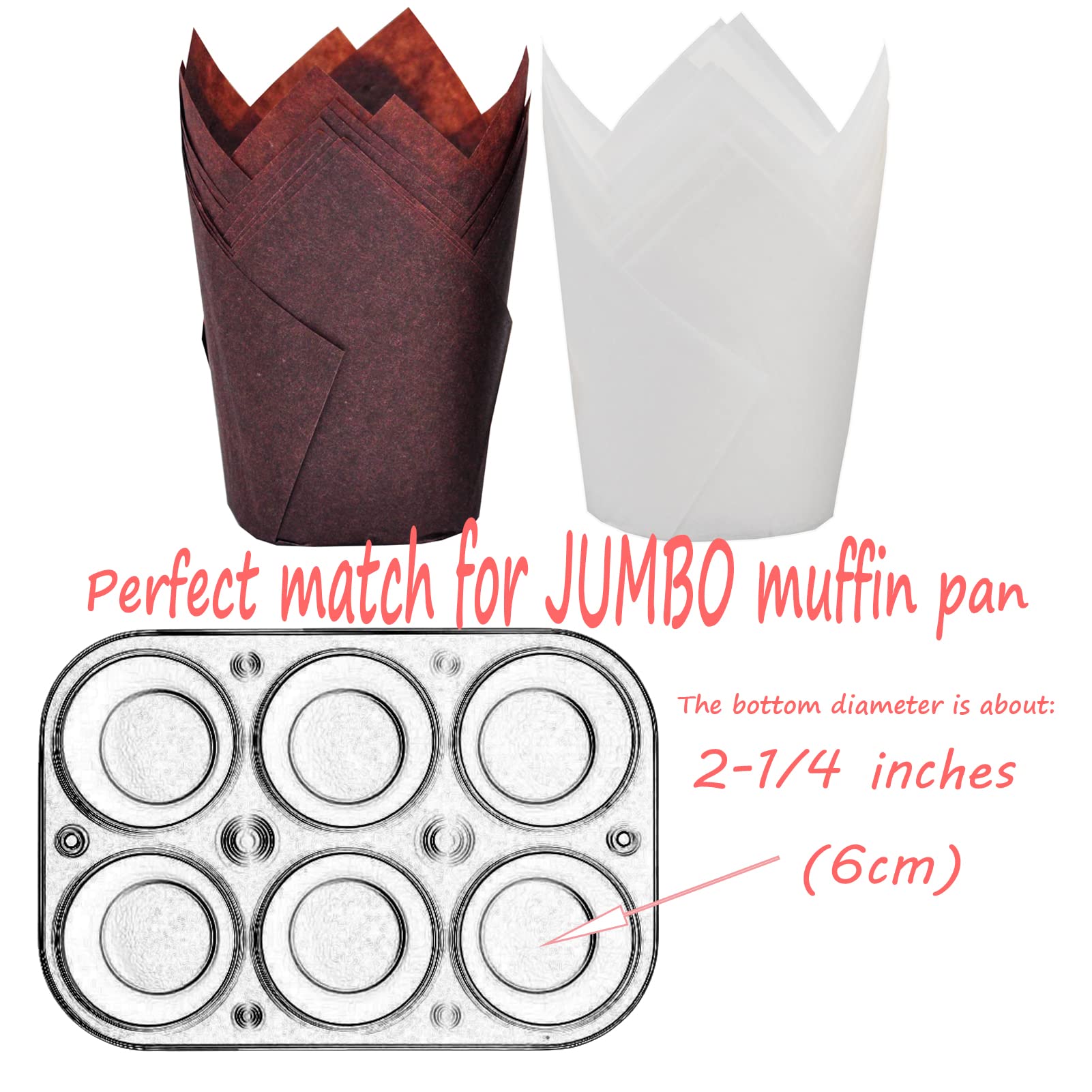 Mybakning Large Size White+Brown Tulip Baking Cups 2-1/4''(Base Diameter) X 4''(Wall Height) Greaseproof Paper Baking Cupcake Mu
