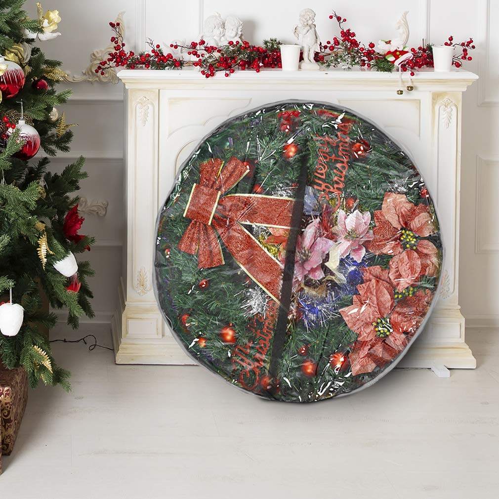 Primode Wreath Storage Bag 36'' | Garland Wreaths Container With Clear Window For Easy Xmas Holiday Storage | Durable 600D Oxfor