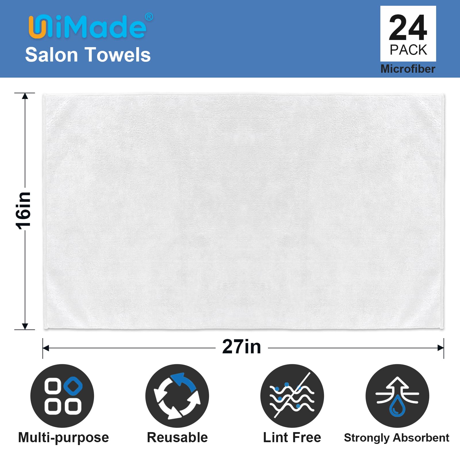 Unimade 24 Pack Hand Towels Set - Highly Absorbent And Quick Drying Microfiber Gym Towel, Premium Wash Cloths For Bathroom, Salo