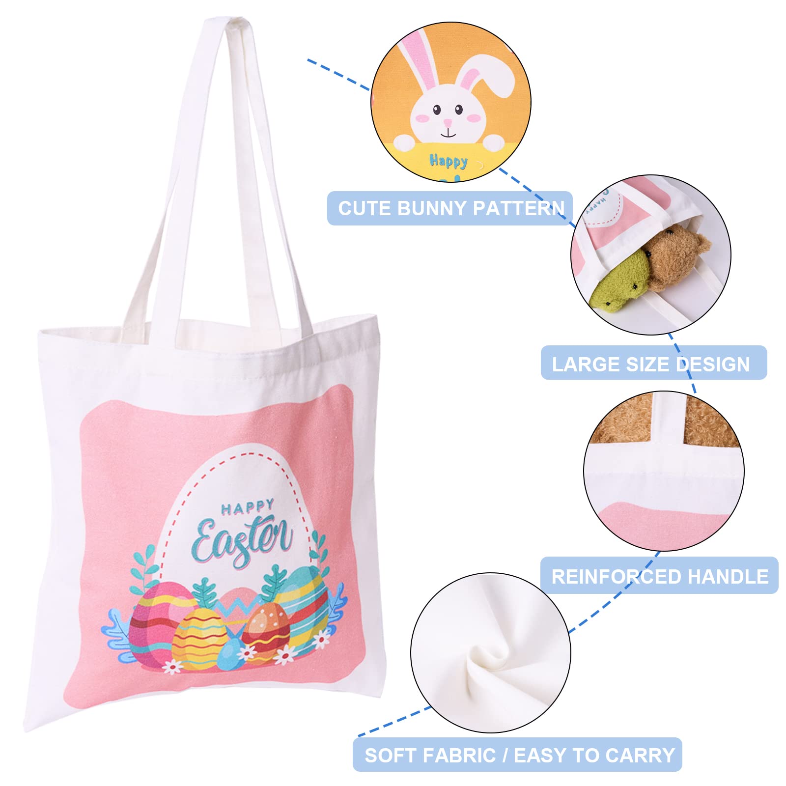 3 Pack Easter Gift Bags, Large Easter Bags With Handles, Canvas Easter Egg Bunny Treat Bags For Kids, Happy Easter Rabbit Bags,