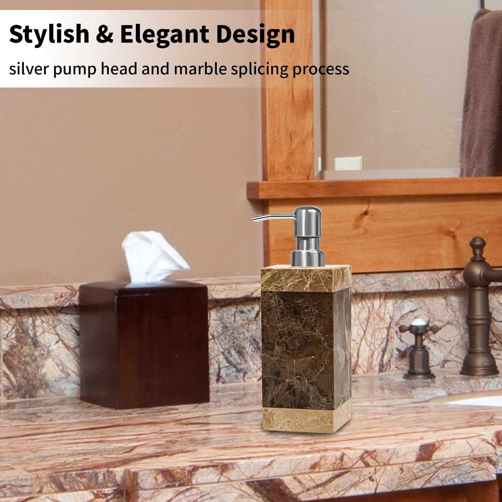 Amaauto Marble Soap Dispenser, Lotion&Hand Soap Dispenser With Stainless Steel Pump For Bathroom Kitchen Countertop, 8 Ounces So