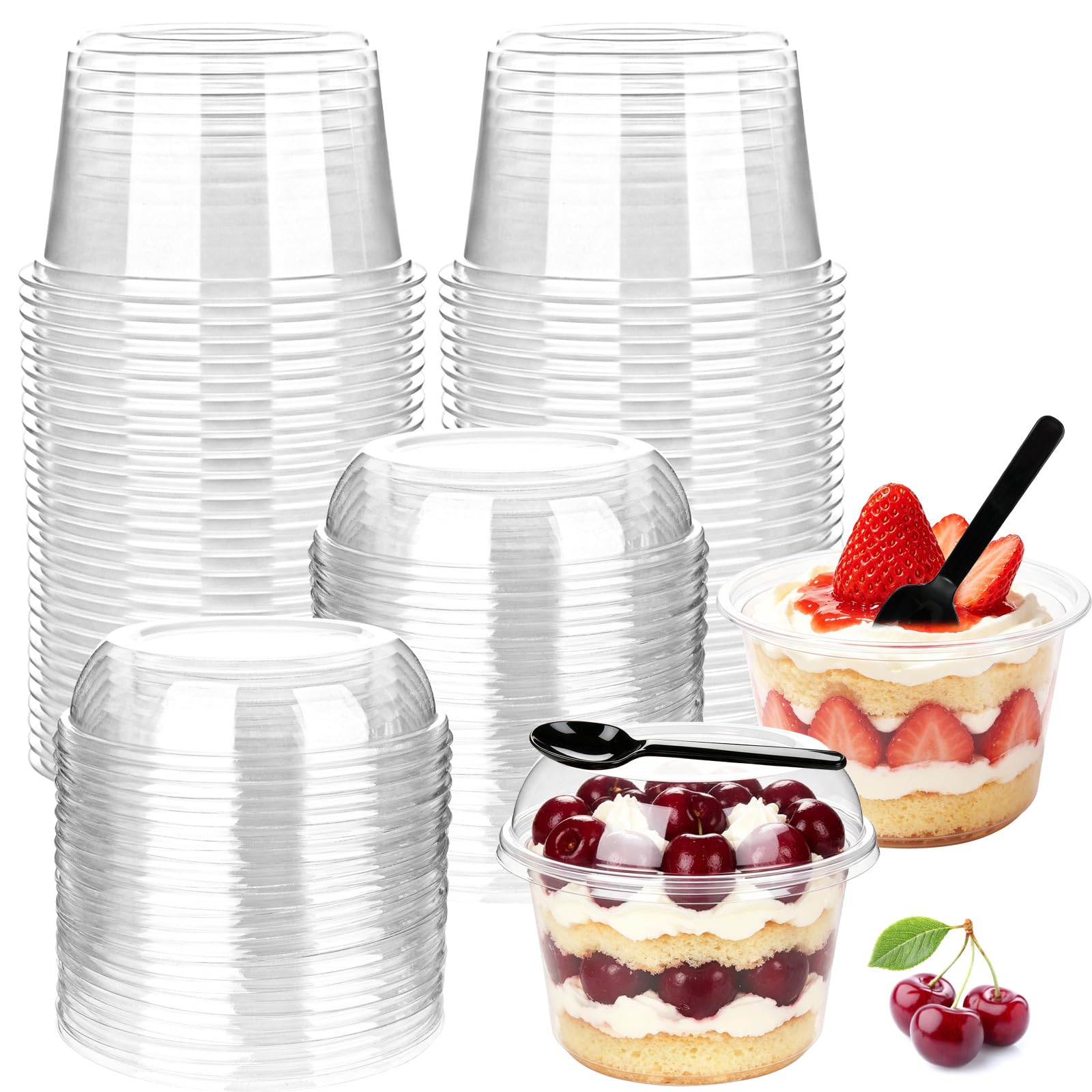 50 Pack 16 oz Plastic Dessert Cups with Dome Lids & Spoons Acai Bowls
