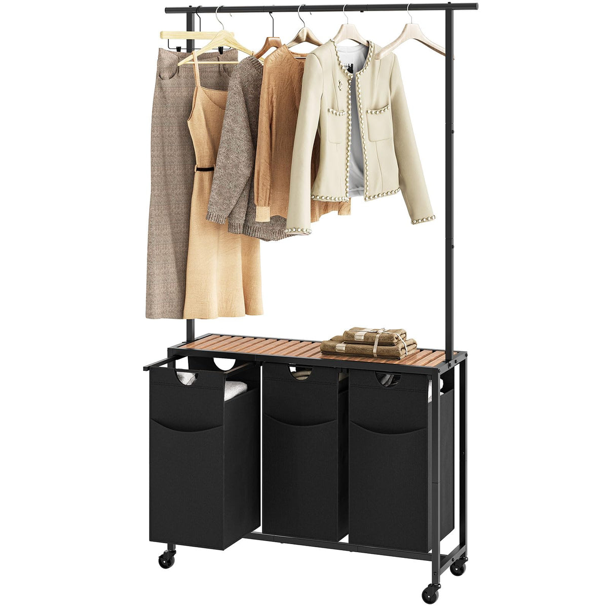 Yatiney Laundry Sorter, Laundry Hamper With Hanging Rack, Laundry Sorter 3 Section, Laundry Basket With Wheels, Hampers For Laun