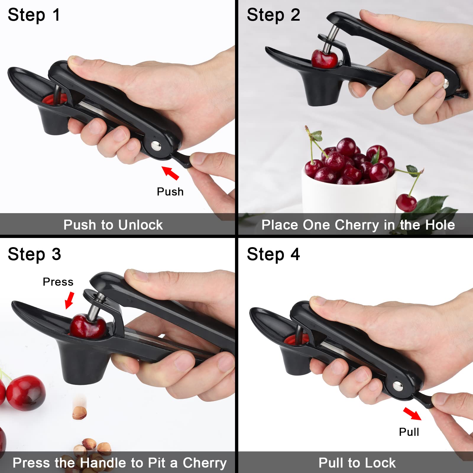 Firjuty Cherry Pitter - Heavy-Duty Olive And Cherry Pitters Corer Tool With Space-Saving Lock Design, Multi-Function Cherries St