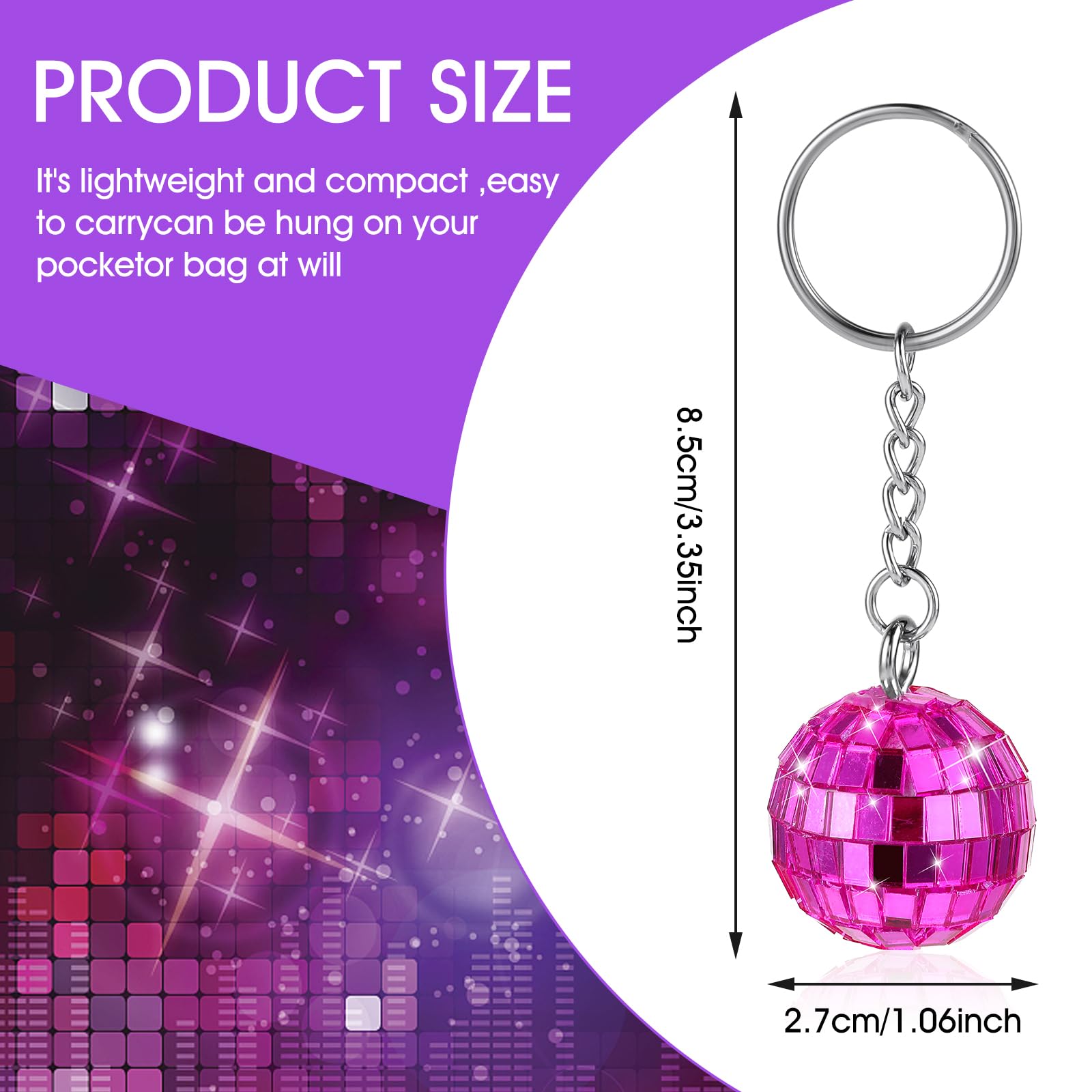 Disco Ball Keychain, 12 Pieces Disco Ball Party Favors Keychains 70S Disco Keychain Silver Mirror Ball Keychain Ball Party Suppl