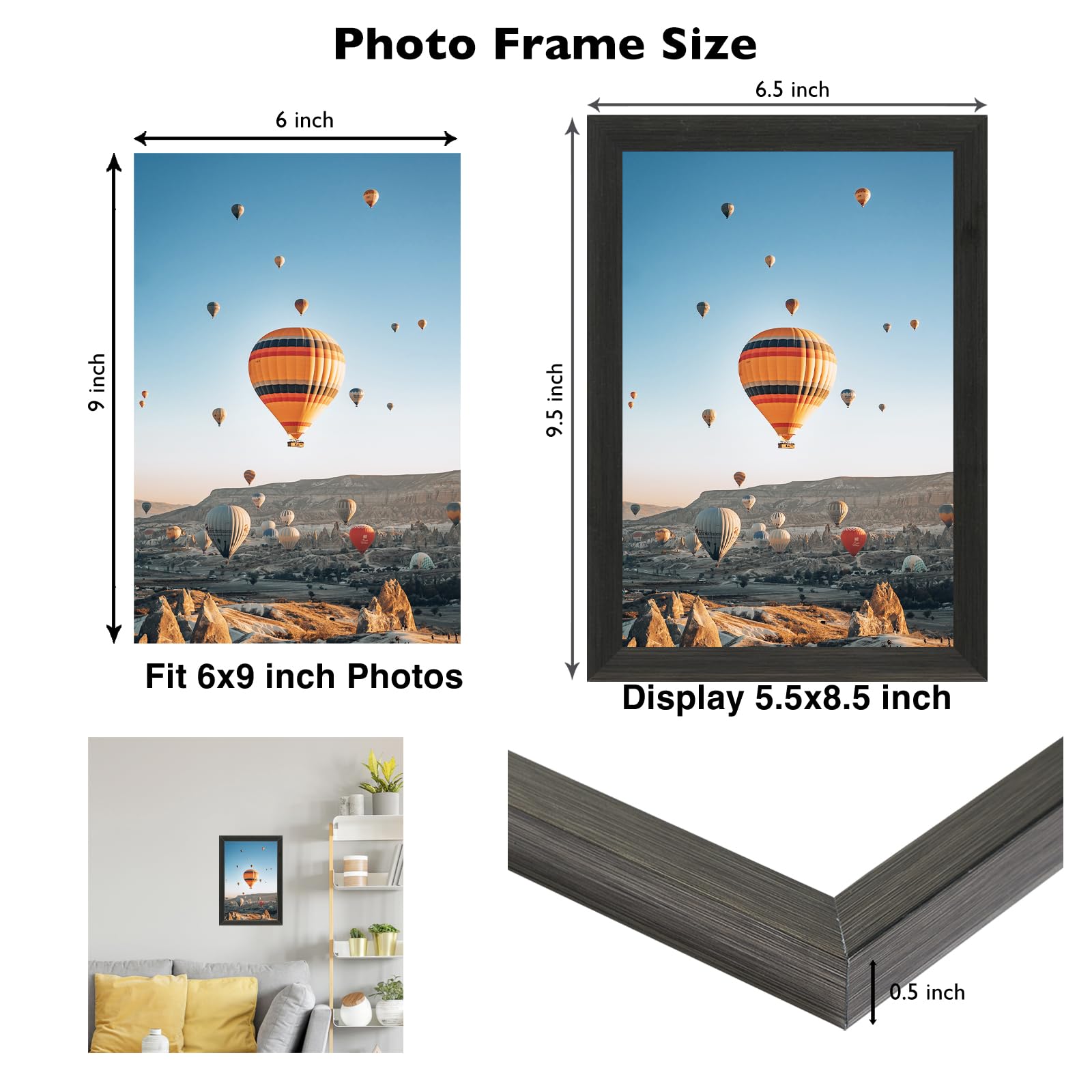 JCJMY 6x9 Picture Frame Silver Gray for Wall Hanging or Tabletop, Wall Mounting Horizontally or Vertically, 6 x 9 Wall Gallery P