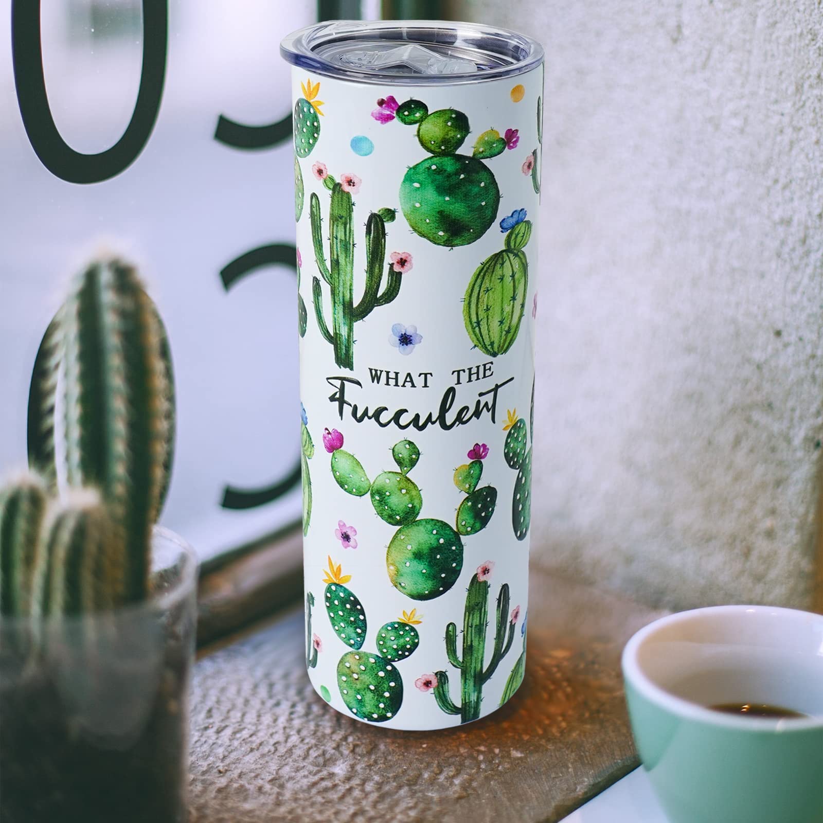 Mofvugz Cactus Tumbler,Cup-What The Fucculent-Cute Succulent Gifts For Women,Plant Lady Gifts,Cactus Gifts For Gardeners Women,P
