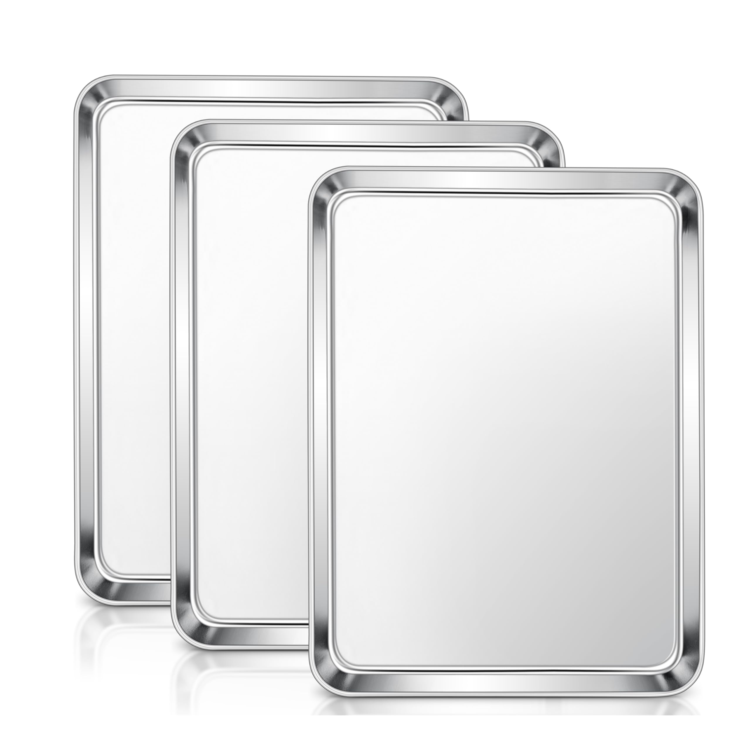 E-far Stainless Steel Baking Sheets Set of 3, 12.4    x9.7    Baking Cookie Sheets Pans for Oven, Non-toxic Metal Trays for Cake