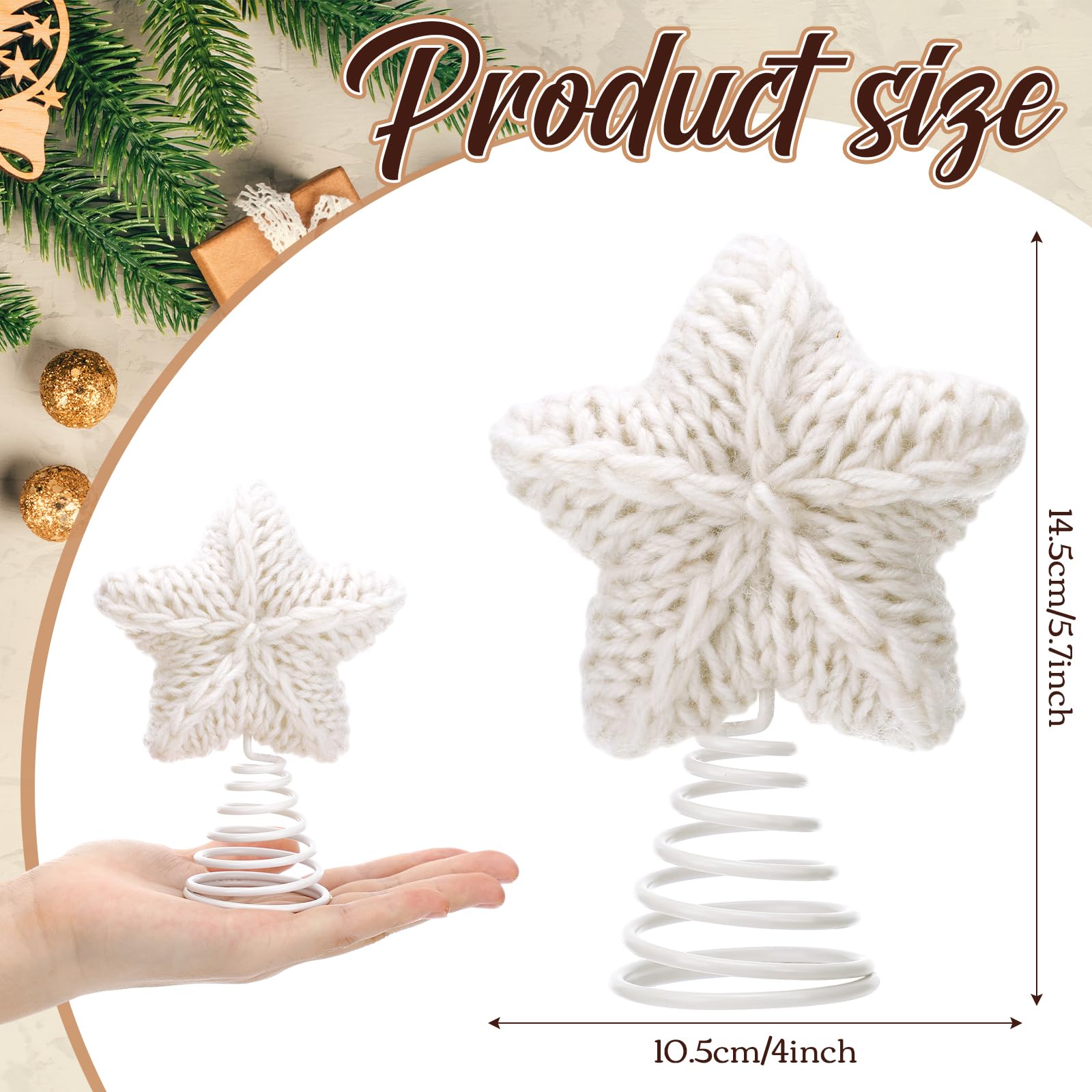 Gejoy Mini Christmas Knitted Star Tree Topper Rustic Natural Knitting Star 6 Inch Miniature Tree Topper for Christmas Home Decor
