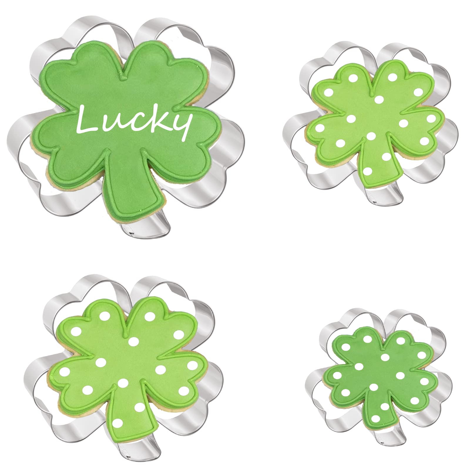 Job Jol Cookie Cutters 4 Pcs, Four Leaf Clover Cookie Cutters, 1.5'' To 4'', For Irish St.Patrick'S Day