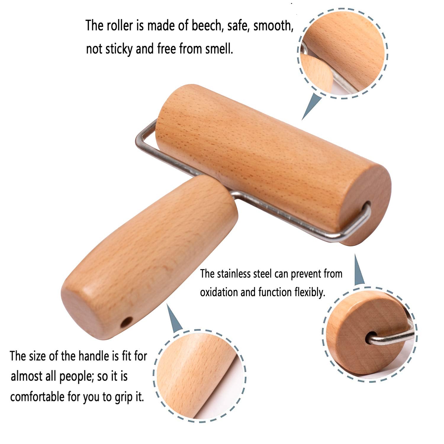 Whaline Wood Pastry Pizza Roller 2 Pieces Non Stick Wooden Rolling Pin For Home, Kitchen Baking Cooking Easy To Handle (T-Maple