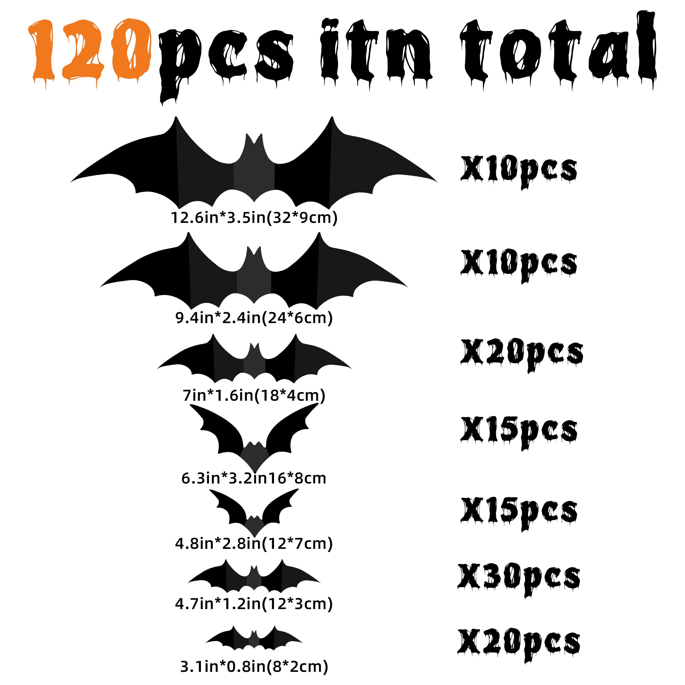 Bats Wall Decor 120Pcs Halloween Decoration Bats Realistic Pvc 3D Black Scary Bat Wall Stickers For Creepy Home Decor Halloween