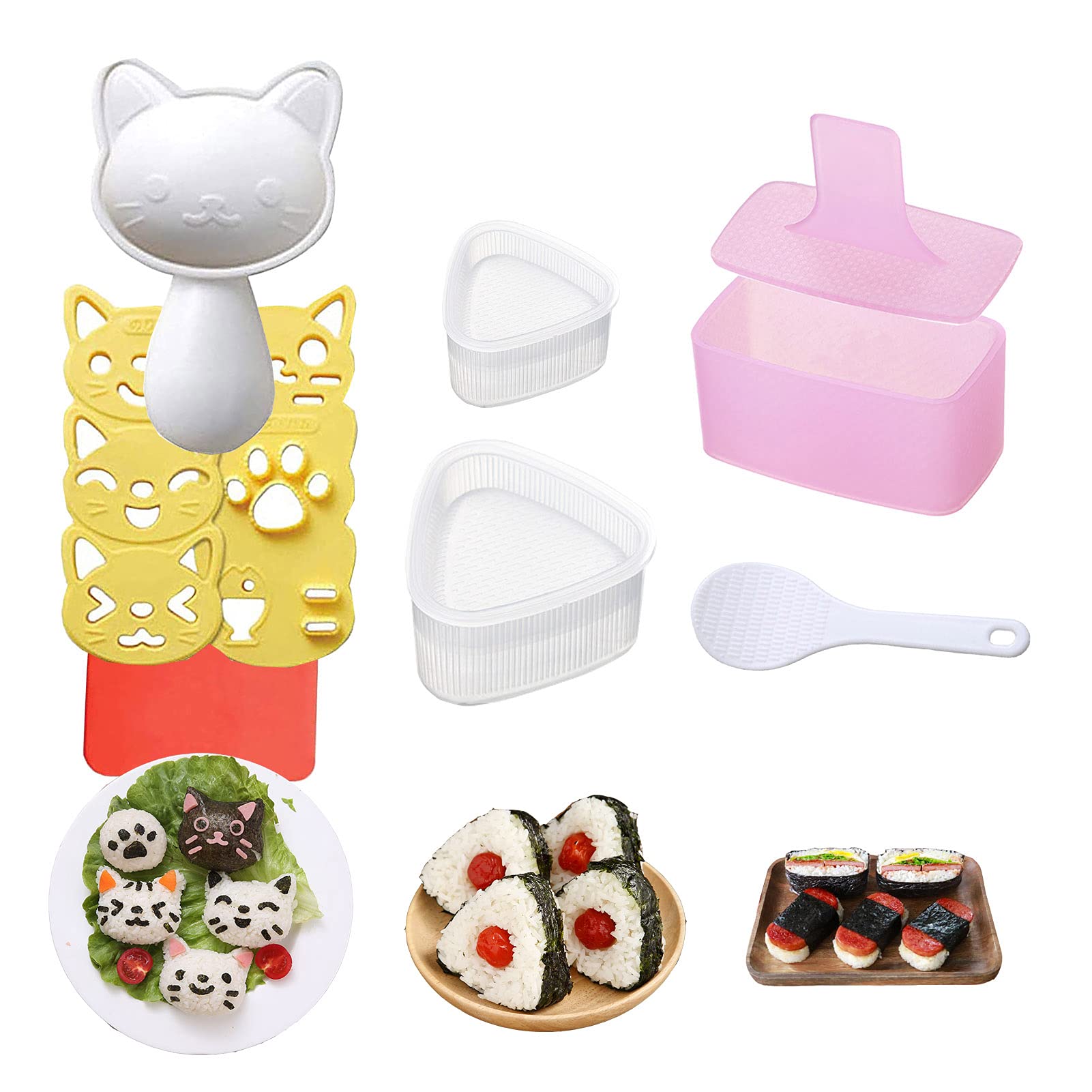 Hagbou Rice Ball Mold, 3 Pack Onigiri Mold, Cute Cat Kitten Sushi Mold For Kids, Musubi Maker Press, Classic Triangle Rice Ball