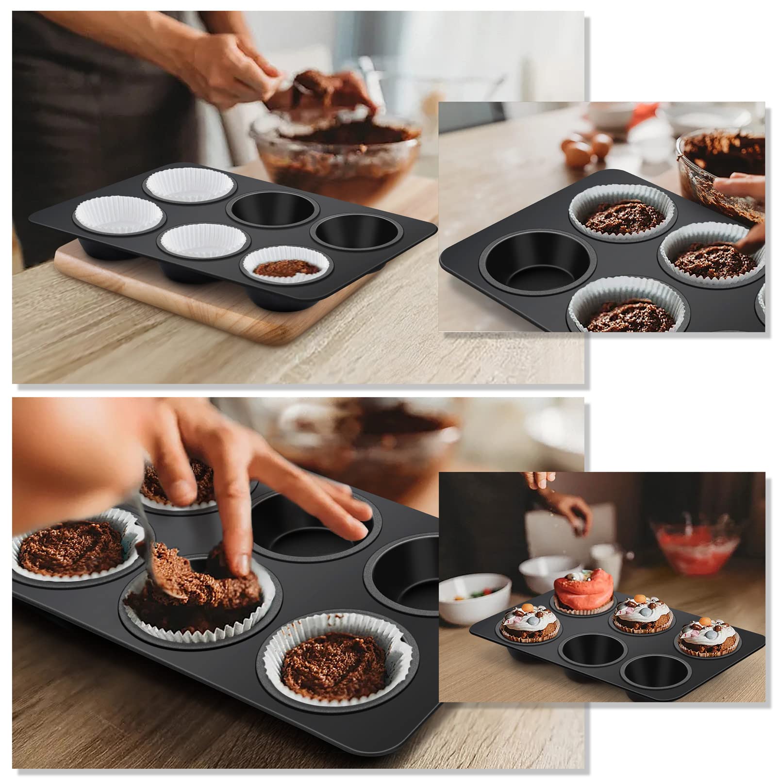 Teamfar Muffin Pan, 6 Cup Muffin Tin Cupcake Pan Tray With Nonstick Coating And Stainless Steel Core, For Home/Kitchen Baking, H