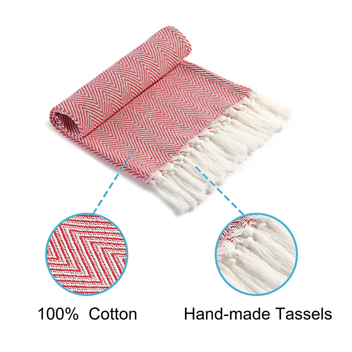 Mia 'Sdream Tassels Cotton Bath Hand Towel Set Kitchen Tea Towel Dish Towels Set Napkin Washcloth 3 Pack 16Inch X 24Inch (Red)