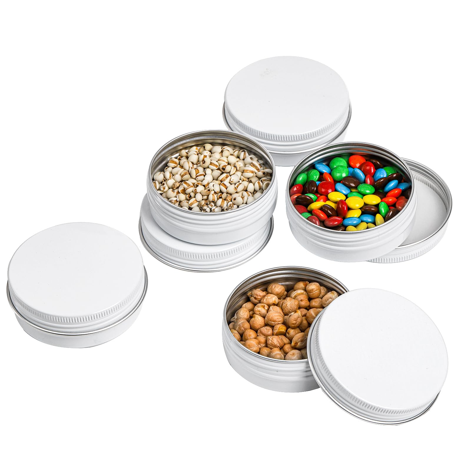 Foraineam 48 Pack 2 Oz White Lip Balm Tin Cans - Aluminum Round Cosmetic Sample Containers With Screw Lid - Metal Empty Tins Sto