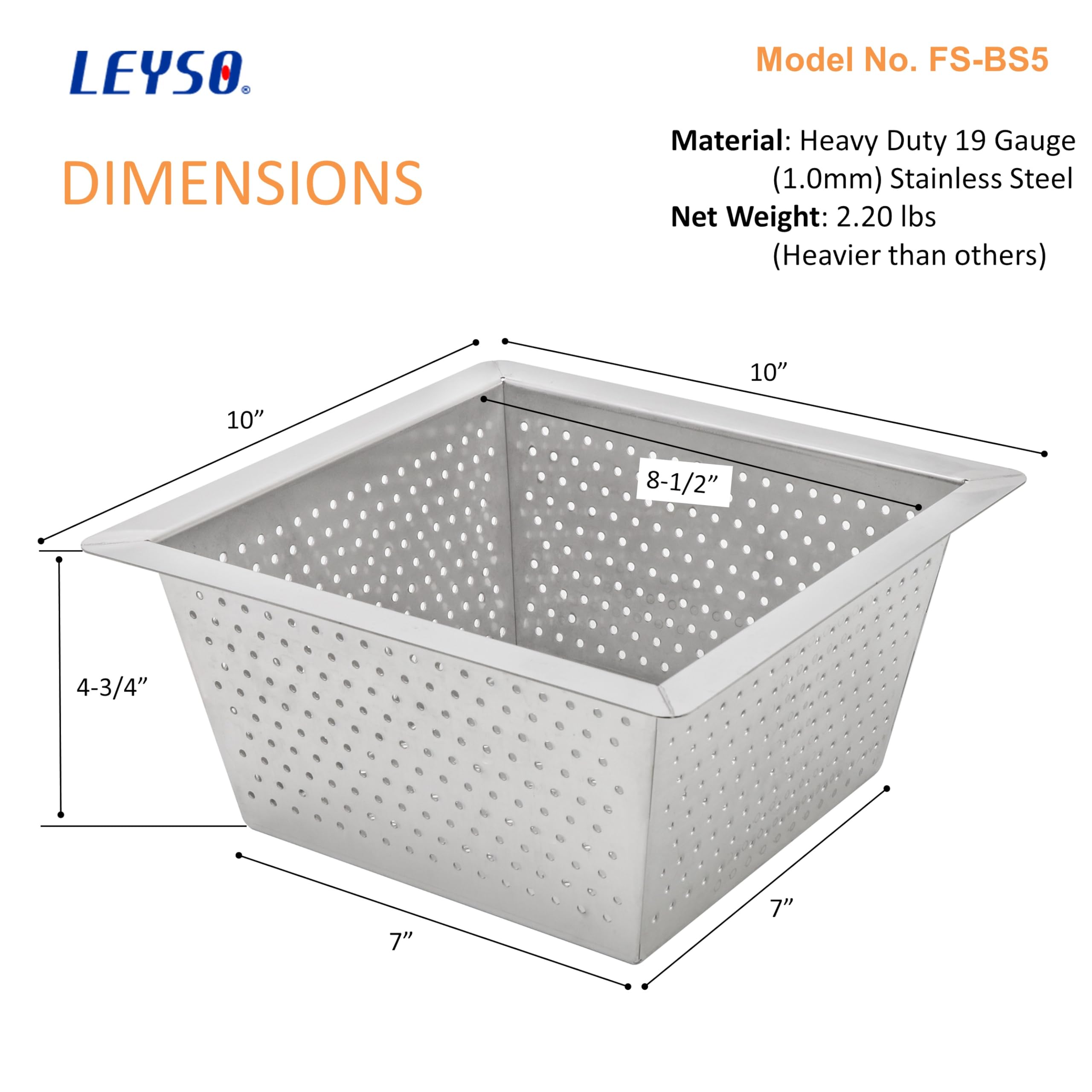 Leyso Stainless Steel Floor Sink Top Hang Basket Strainer Sink Drain Cover 10    X 10    X 4-3/4    For Kitchen, Restaurant, Bar