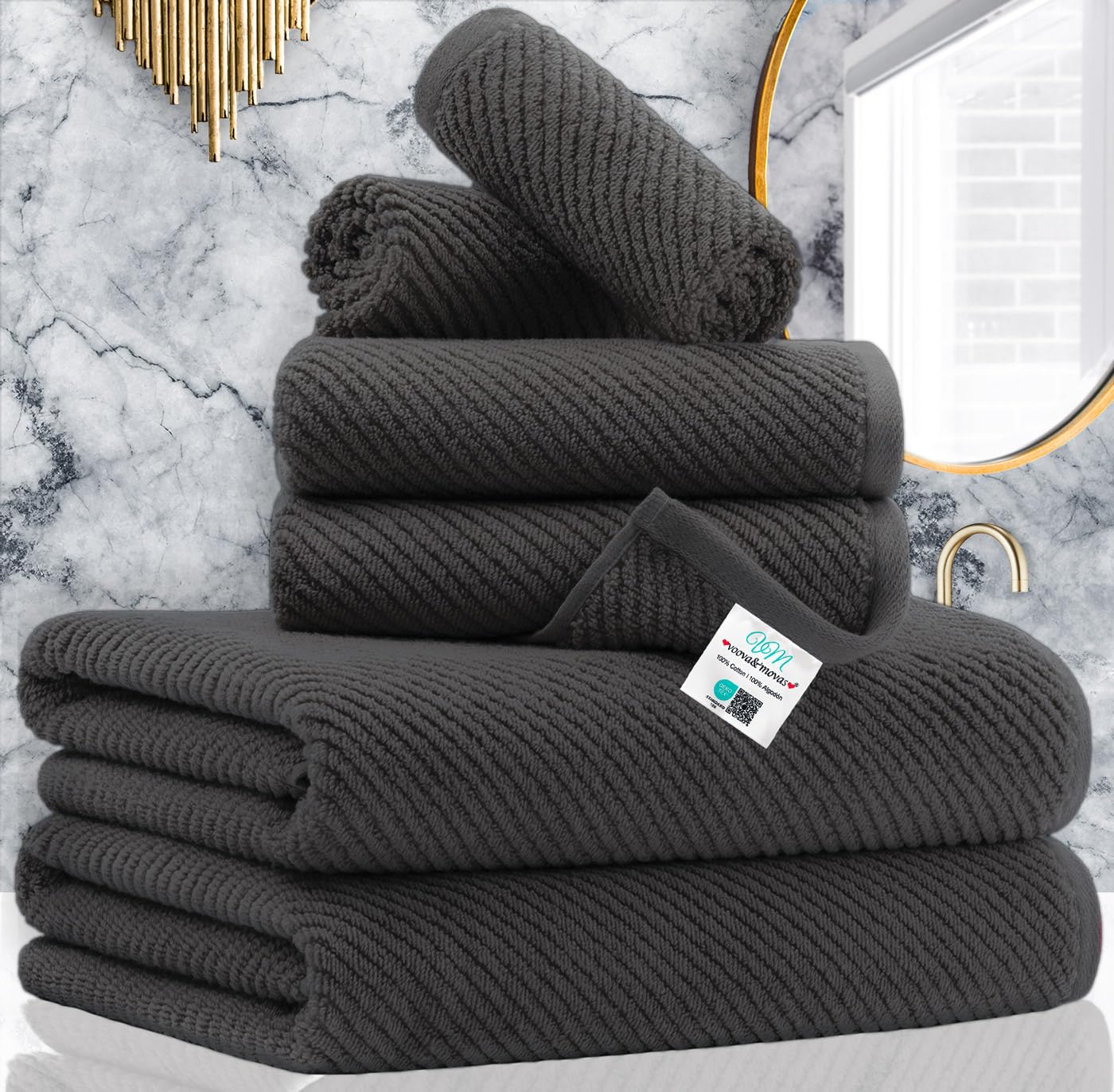 Brown Towels Bathroom Set  Luxury 6PCS Gift Set  2 Large Bath Towels 30''?6''  2 Hand Towels 18''?8''  2 Washcloths 13''?3''  100% Cotton  Large  Soft  Quick Dry  Christmas Bathroom Decor