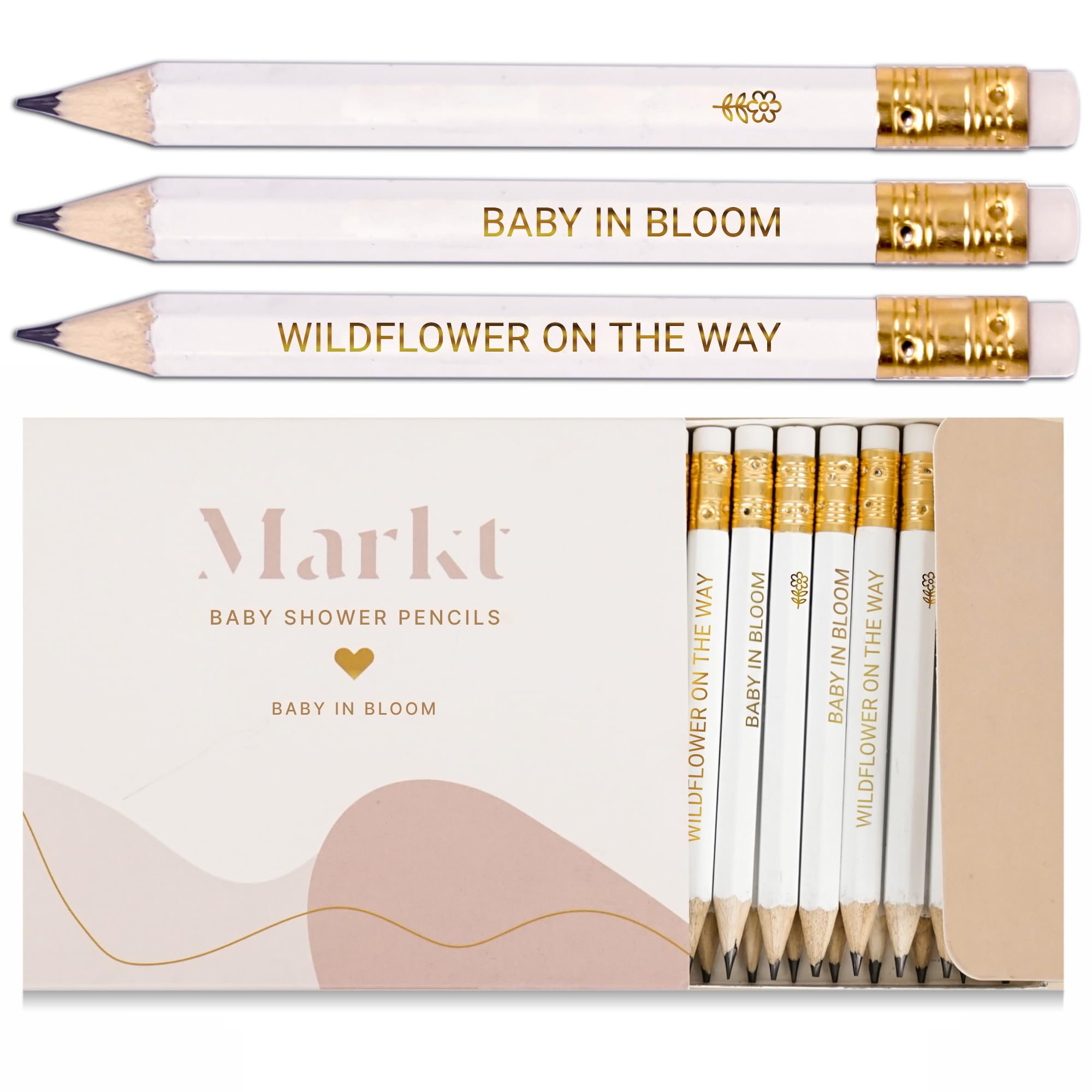 Baby in Bloom Game Pencils for Baby Shower Games Boy or Girl - 24 Mini Pencils for Games, Party Favors, Decorations and Party Su