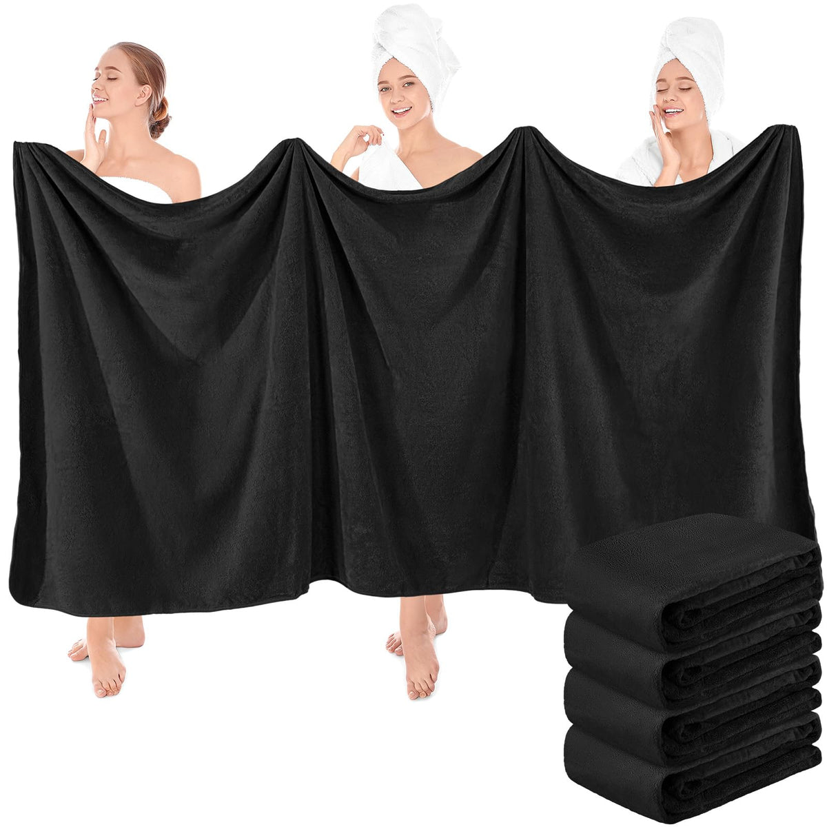 Preboun 4 Pcs Oversized Fleece Bath Towels, 40 X 80 Inch Bath Sheets Extra Large Microfiber Coral Velvet Highly Absorbent Towels