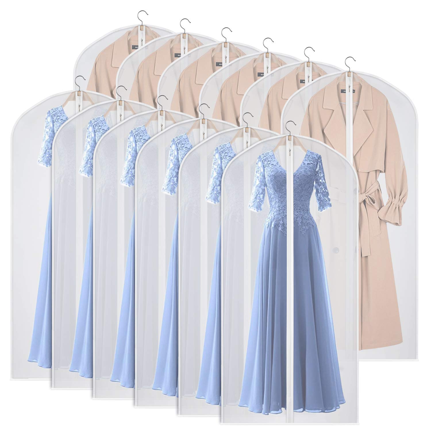 Kntiwiwo Garment Bags Dress Bag for Storage 60 inches Dust-Proof Suit Protector Cover Bag with Zipper for Long Dresses  Suit  Coat Closet Clothes Storage  Set of 12