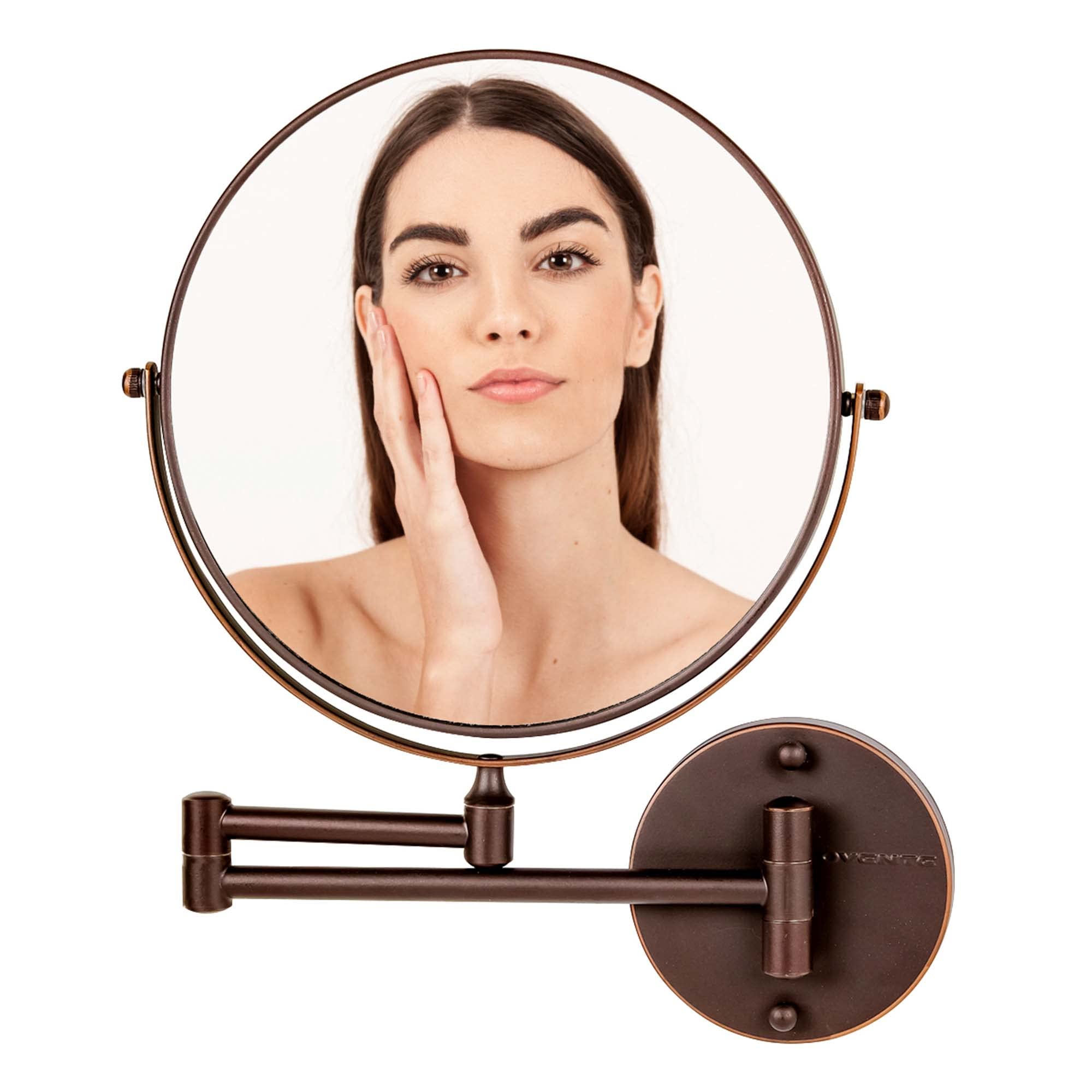 Ovente 9'' Wall Mounted Makeup Mirror - 1X/ 7X Magnification, Rotating 360-Degree, Double-Sided, Extendable & Folding Arm, Clear