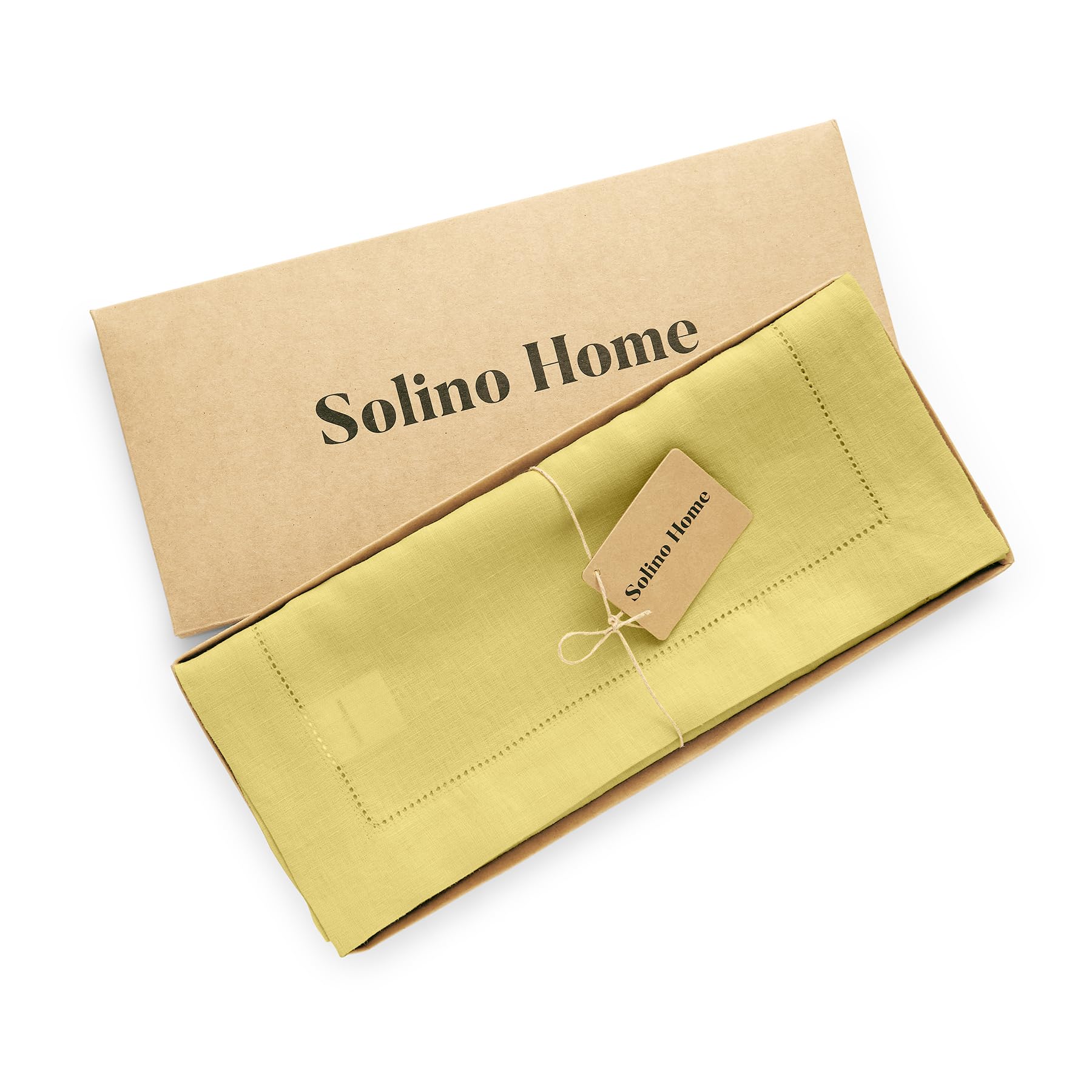 Solino Home Linen Yellow Table Runner 120 Inches Long - Sonoma Hemstitch 100% Pure Linen Prewashed Dining Table Runner 14 X 120