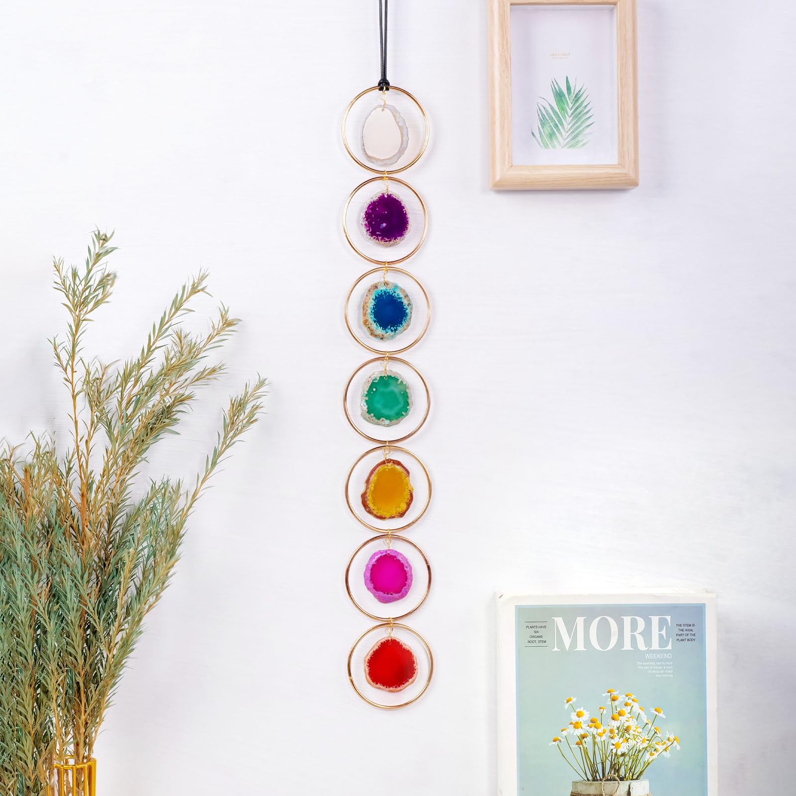 Gold Wall Decor Natural Agate Slice Wall Decor 7 Colours Healing Crystal Gemstone Outdoor Indoor Window Round Hanging Home Hangi