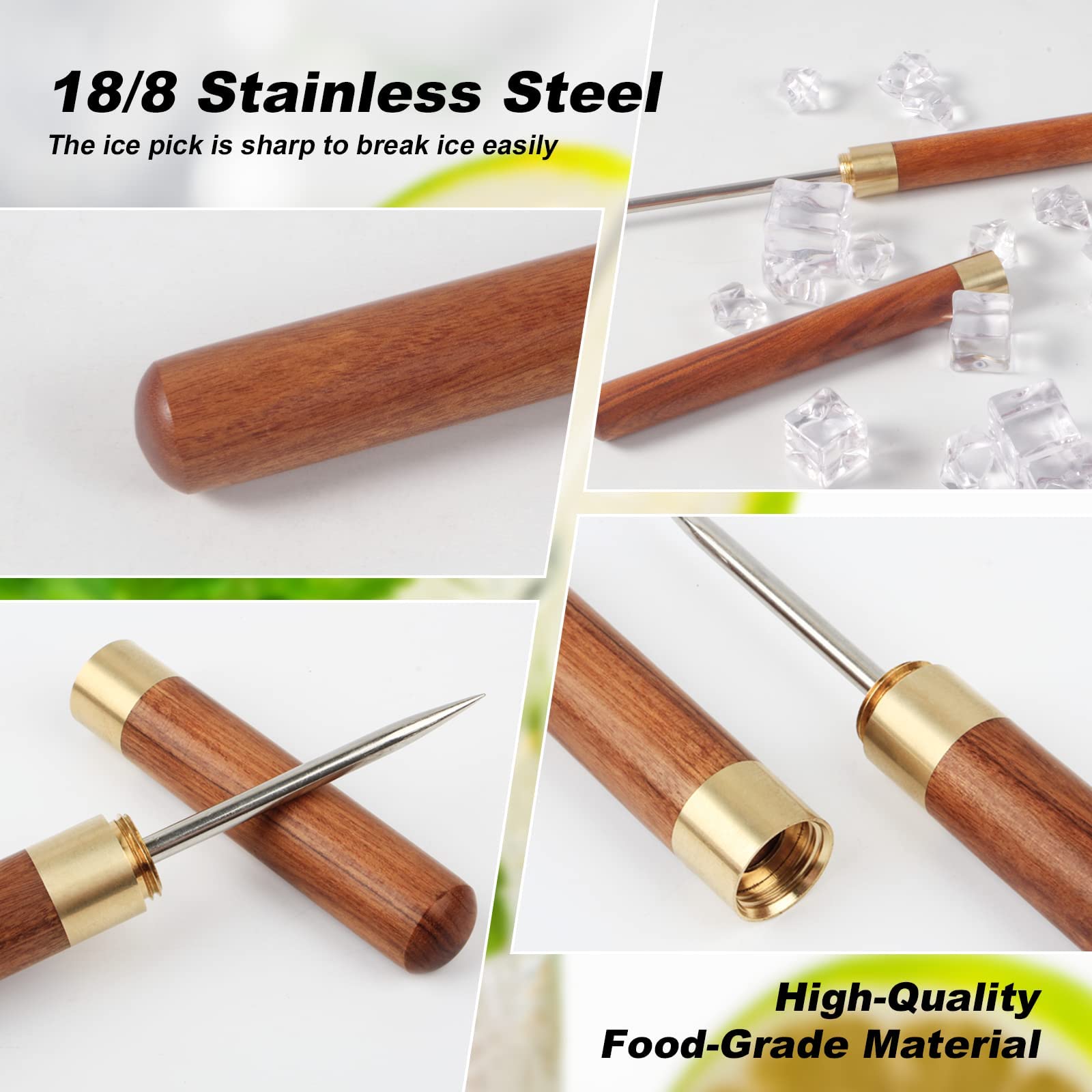 Ice Pick With Cover - 2 Pack Stainless Steel Ice Picks For Breaking Ice, Non-Slip Wooden Handle Ice Pick Tool Easy To Grip, Ice