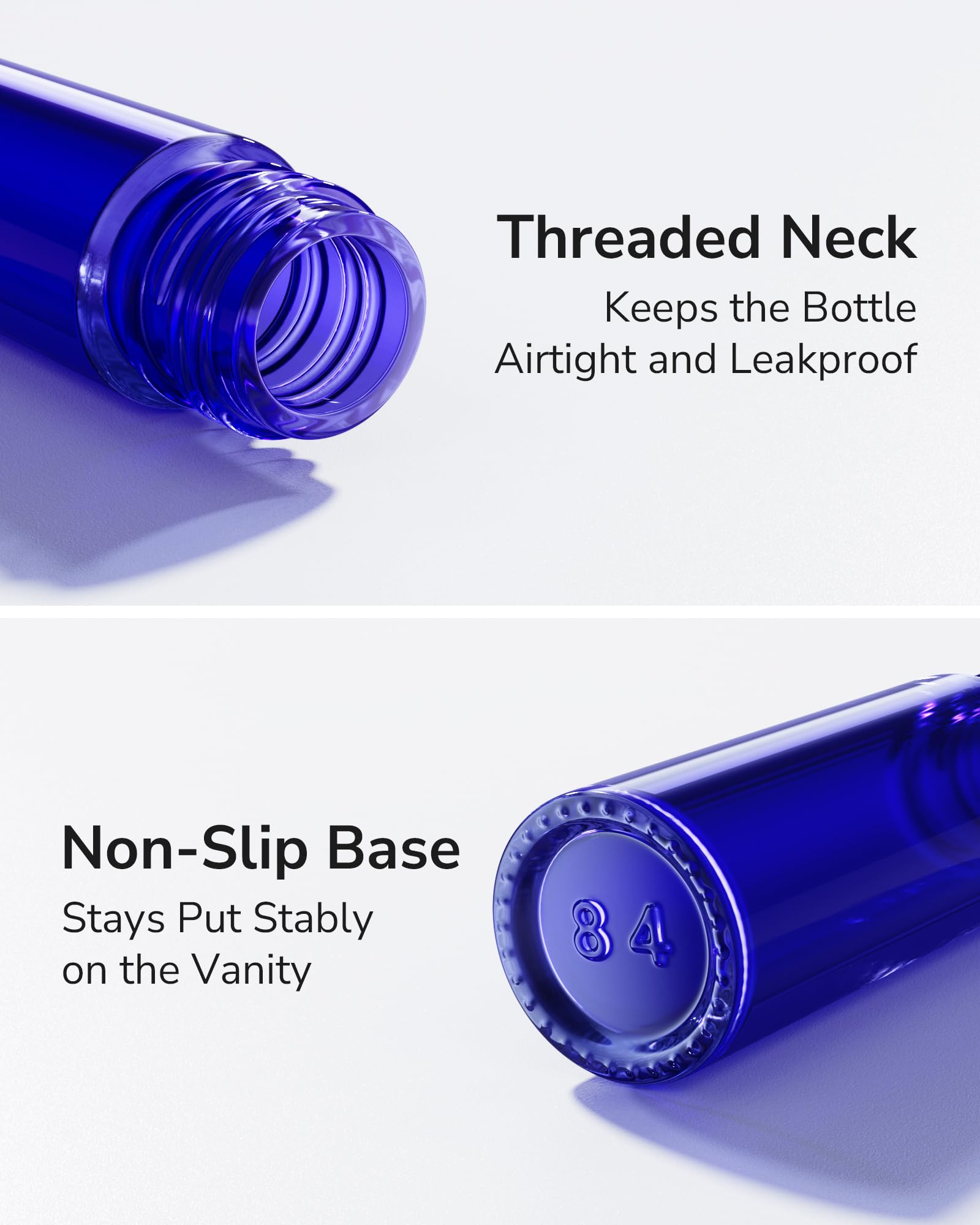 ULG Essential Oil Roller Bottles 48 Pack 10ml Cobalt Blue Glass Empty Bottles with Stainless Steel Roller Balls (10 Extra Roller Balls  4 Openers  4 Droppers  48 Waterproof Labels)