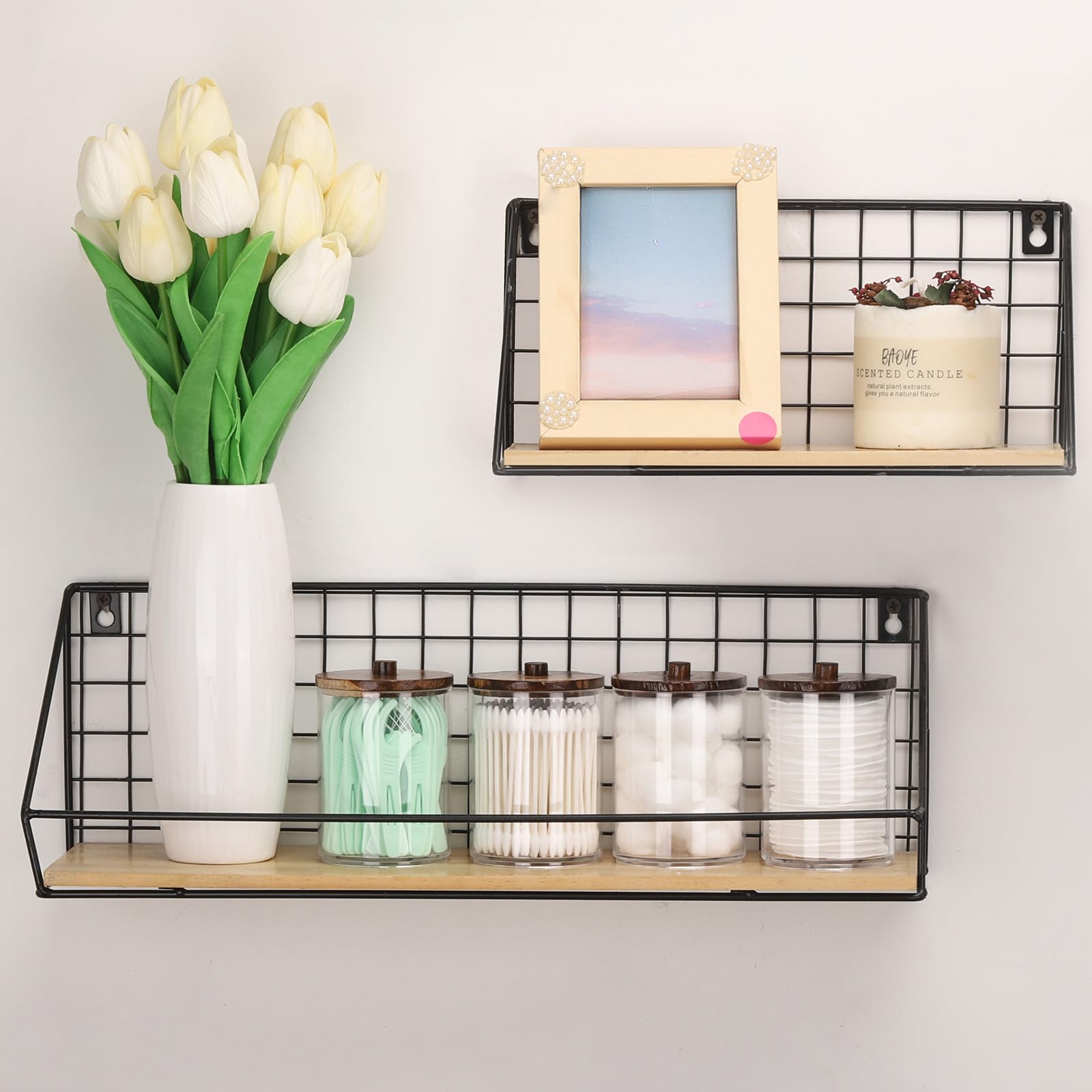 Tbestmax 4 Pack Qtip Holder Bathroom Set  10 oz Restroom Bathroom Organizers and Storage Containers  Clear Plastic Apothecary Jars with Bamboo Lids for Cotton Ball  Cotton Swab  Floss