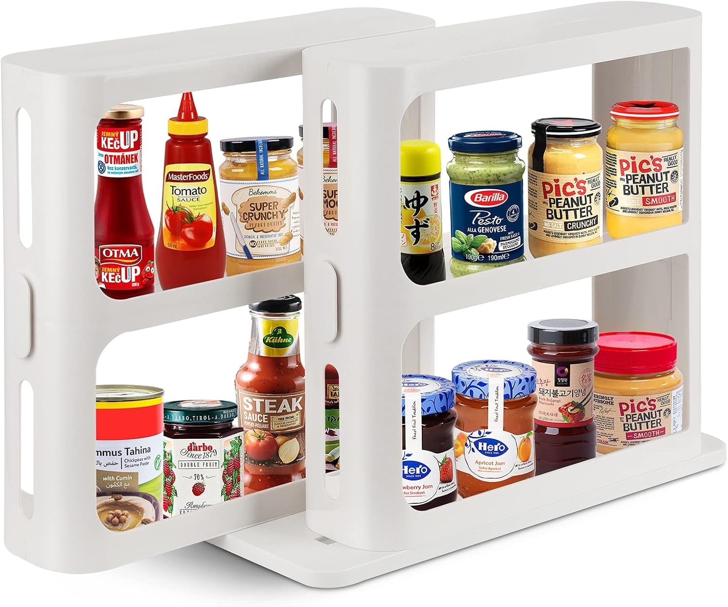 Keyoza 2Tier Rotating Spice Rack Organiser, Larger Plastic Kitchen Cupboard Cabinet Organisers, Seasoning Jars Bottle Holder Sh