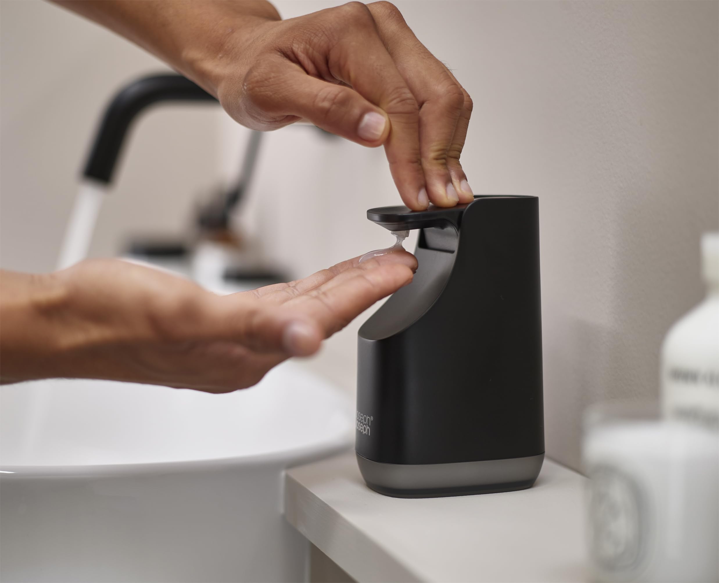 Joseph Joseph Bathroom Slim, Compact Soap Dispenser, Easy-Push Pump Head, Non Drip Nozzle, Fill-Level Window, Refillable, Matt B