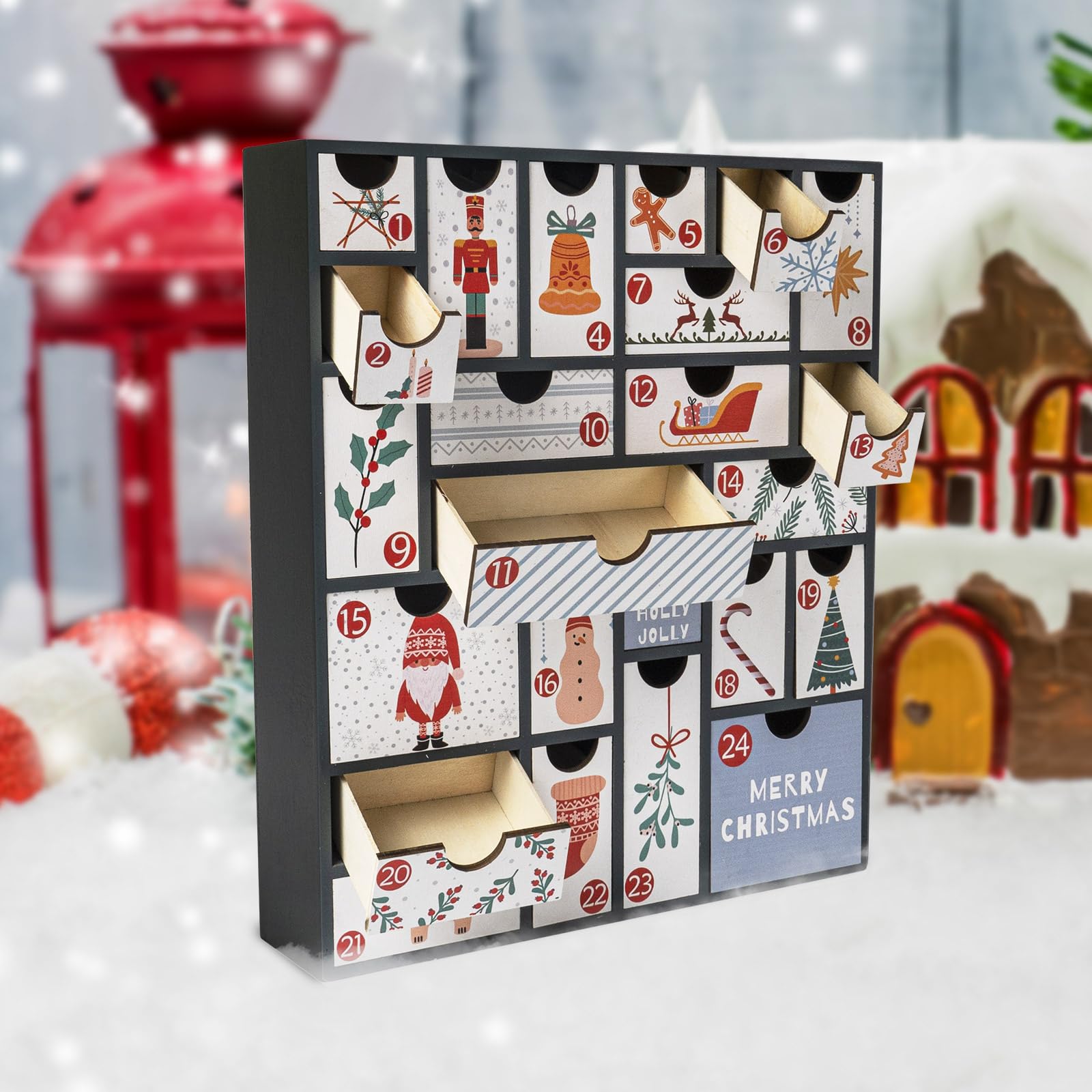 flangairy Christmas Countdown Advent Calendar 2025, 24 Days Till Fillable Wooden Holiday Nativity Calendar with Large Drawers, R