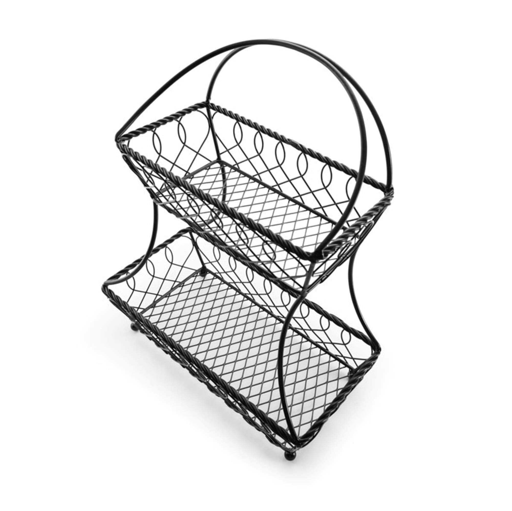 Gourmet Basics By Mikasa Loop And Lattice 2-Tier Flatback Metal Fruit Basket, Antique Black
