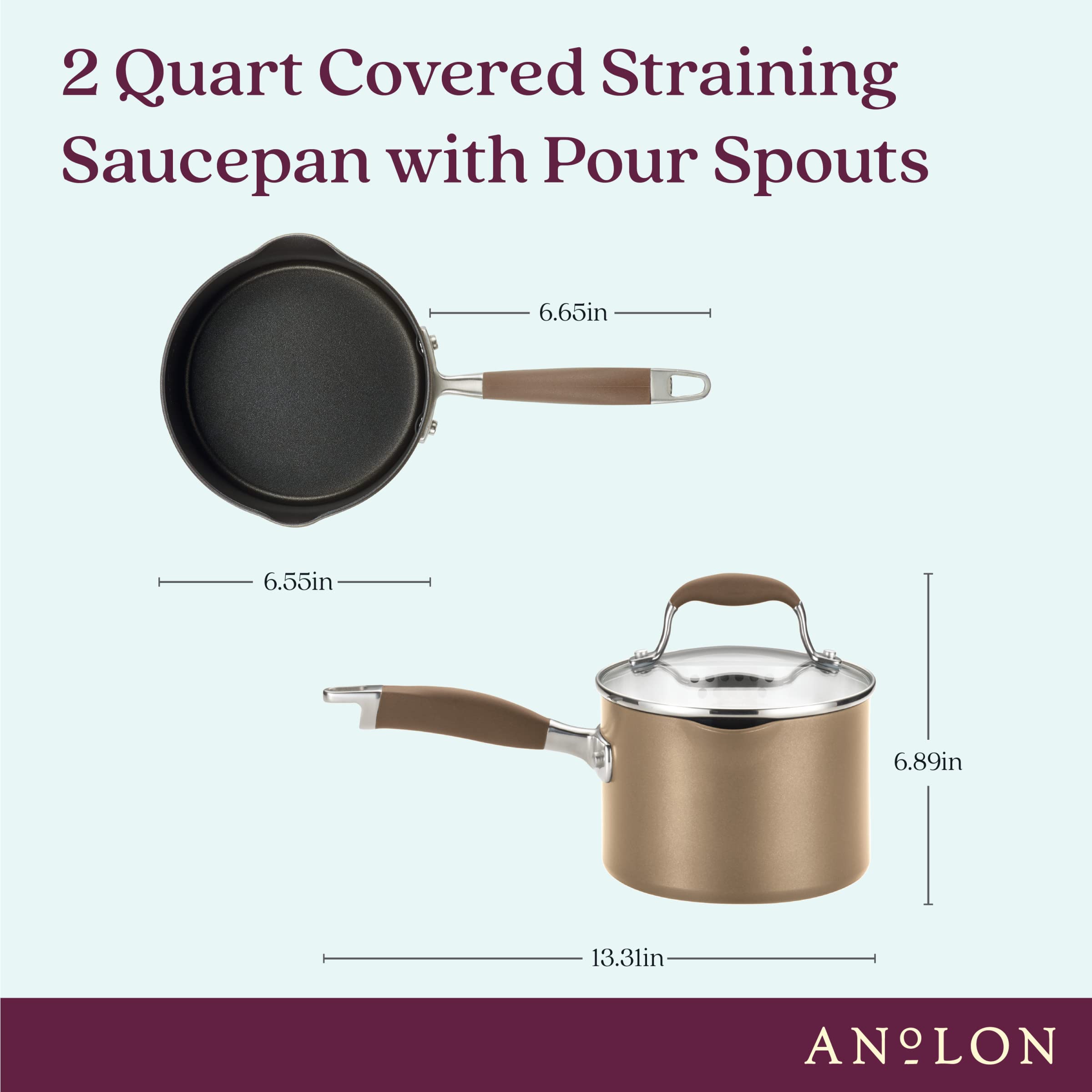 Anolon Advanced Home Hard Anodized Nonstick Sauce Pan/Saucepan With Straining And Lid, 2 Quart (2 Qt Straining Saucepan, Bronze)