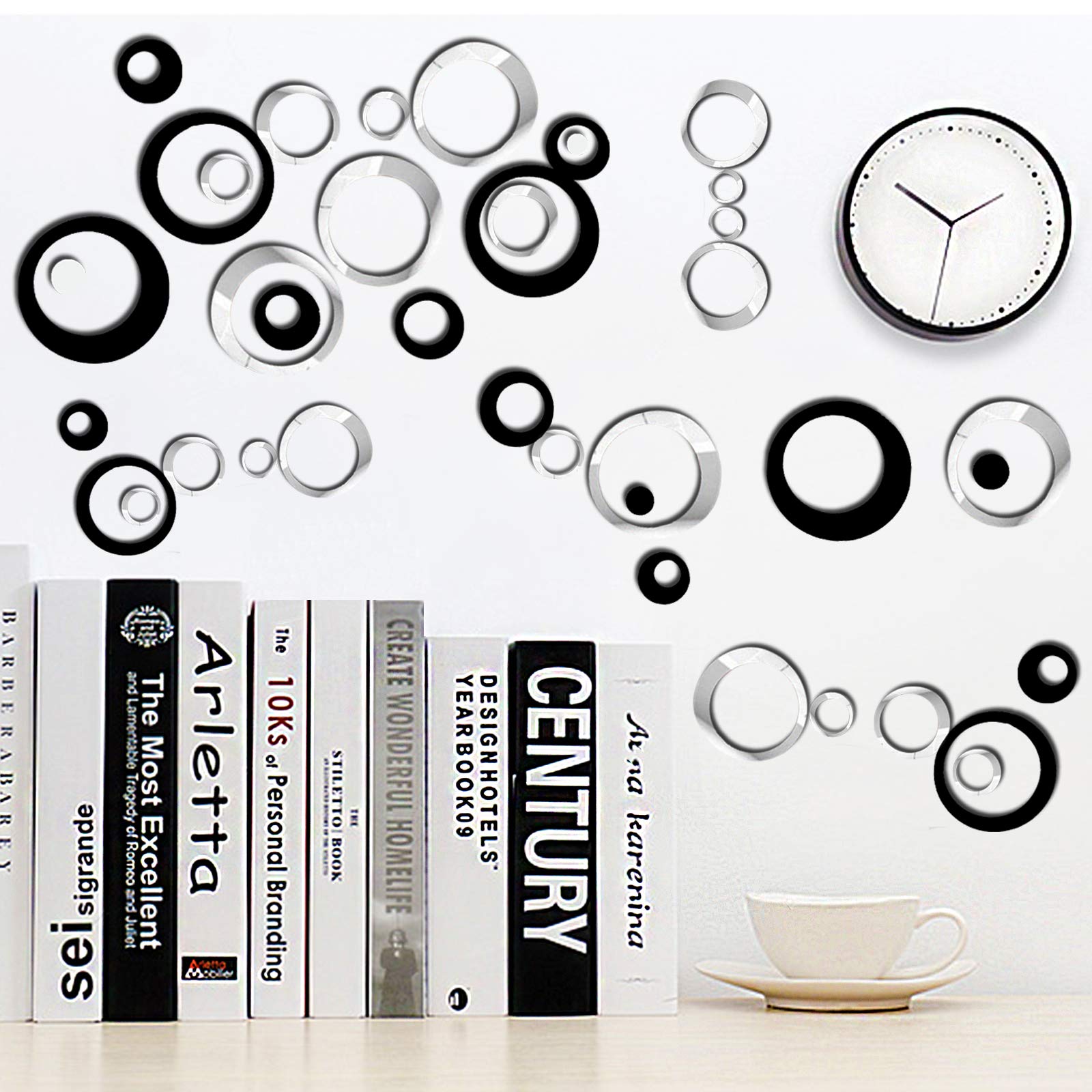 24 Pcs Round Acrylic Mirror Stickers Wall Decor Decals, Removable Diy Self-Adhesive Circle Wall Art Decals Home Decor For Living